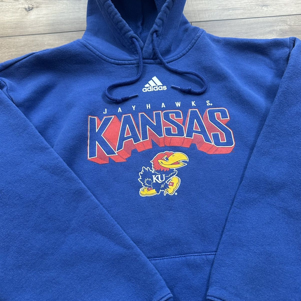 Adidas Vintage 2000s Y2K Adidas Kansas Jayhawks Pullover Hoodie Size US S / EU 44-46 / 1 - 6 Thumbnail