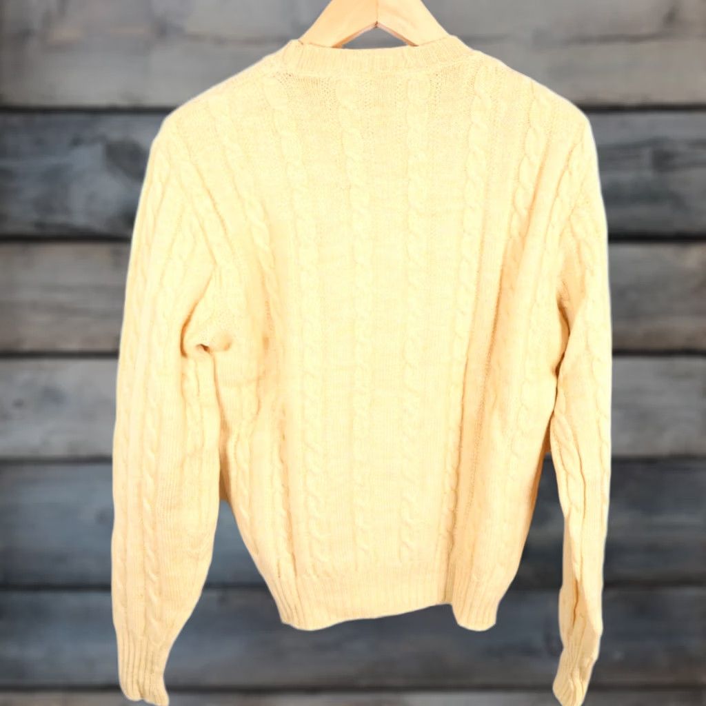 Vintage VINTAGE Unbranded Sweater Mens Large Yellow Virgin Wool Cable Knit Lightweight Crew Neck Pullover 80s Size US L / EU 52-54 / 3 - 1 Thumbnail