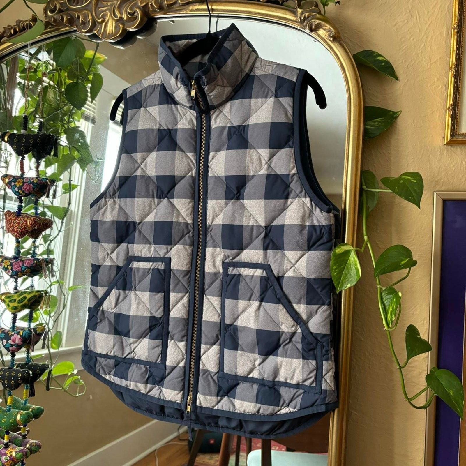 J.Crew J. Crew Navy Blue Plaid / Check Puffer Vest Small Size S / US 4 / IT 40 - 3 Thumbnail