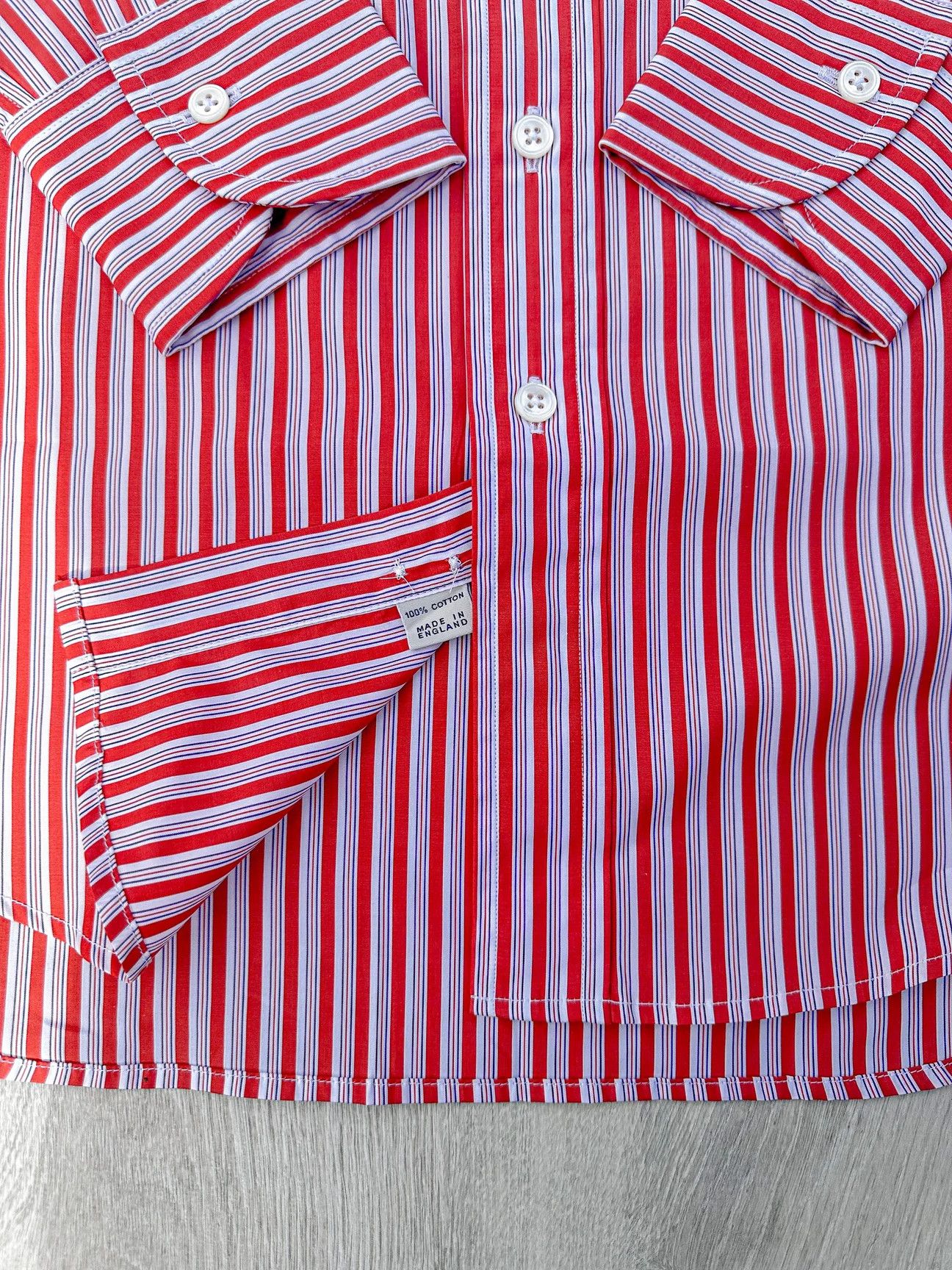 Drake's Drake's Red White Cotton Poplin Striped Shirt Size US S / EU 44-46 / 1 - 5 Thumbnail