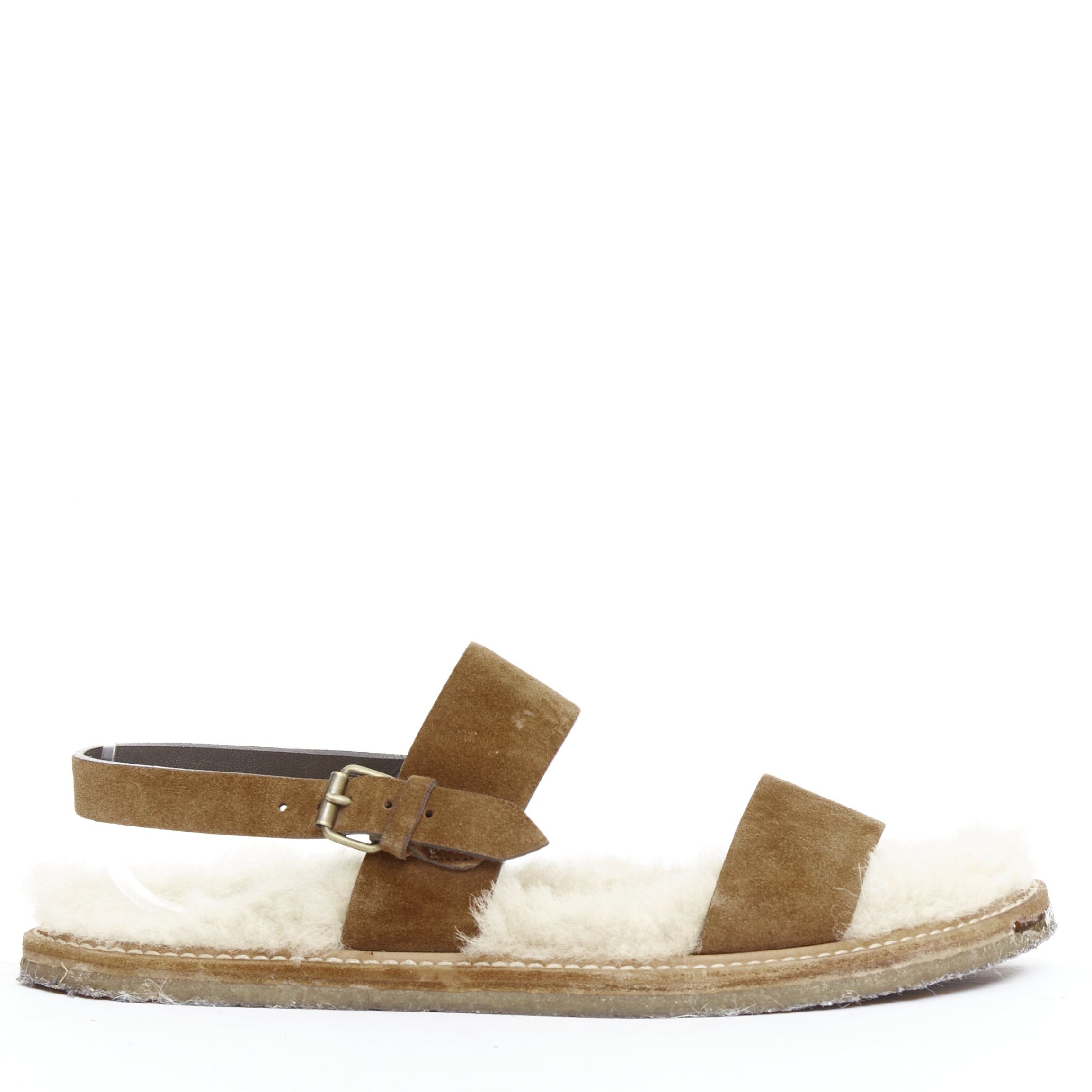 Saint Laurent Paris SAINT LAURENT Joan Noe tan leather cream shearling lined sandals EU38 Size US 8 / IT 38 - 1 Thumbnail