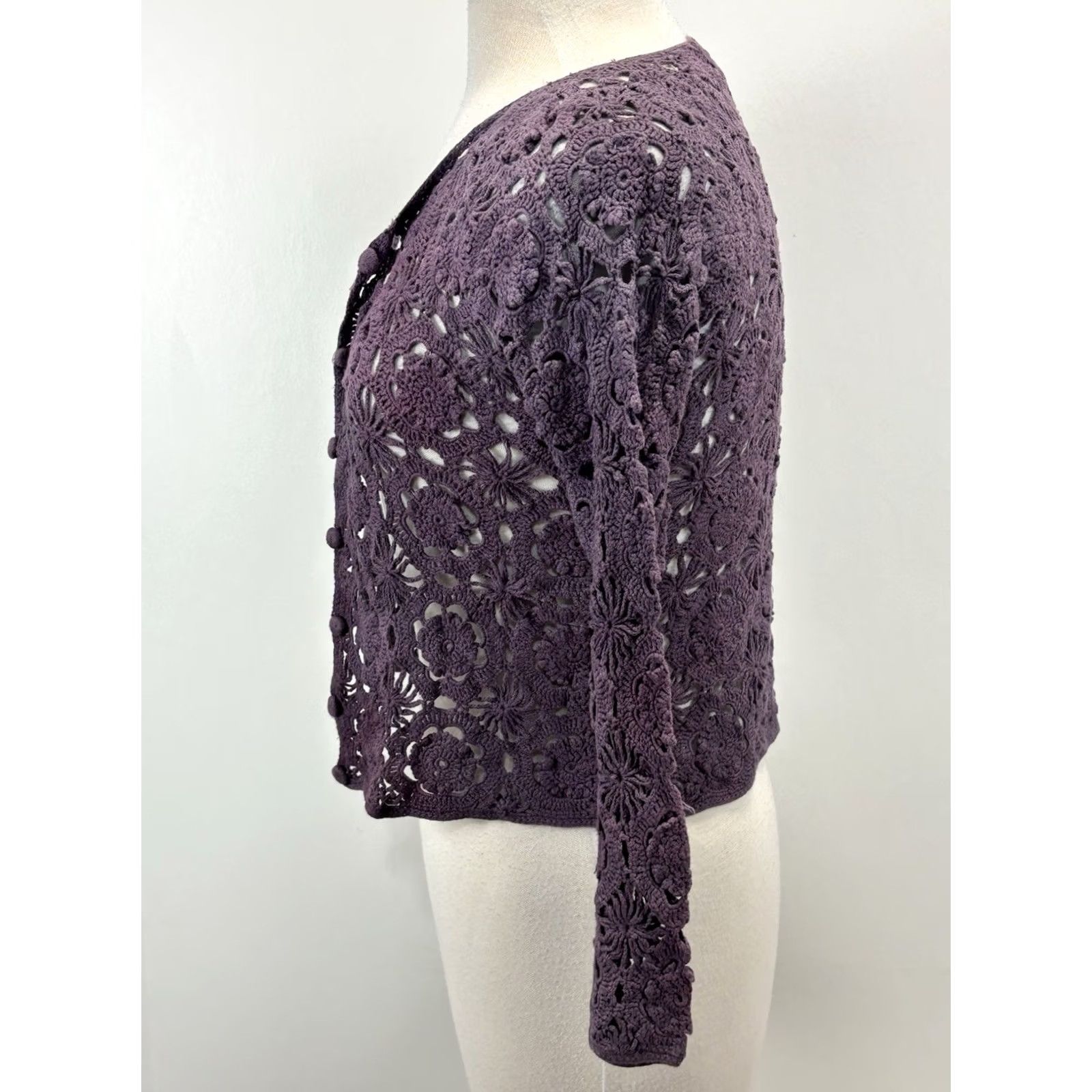 Pierre Cardin VINTAGE Pierre Cardin Crochet Cardigan Sweater Womens PM Purple Linen Blend Festival 90s Y2K Boho Whimsigoth Festival Ladies PM Ladies Size M / US 6-8 / IT 42-44 - 2 Thumbnail