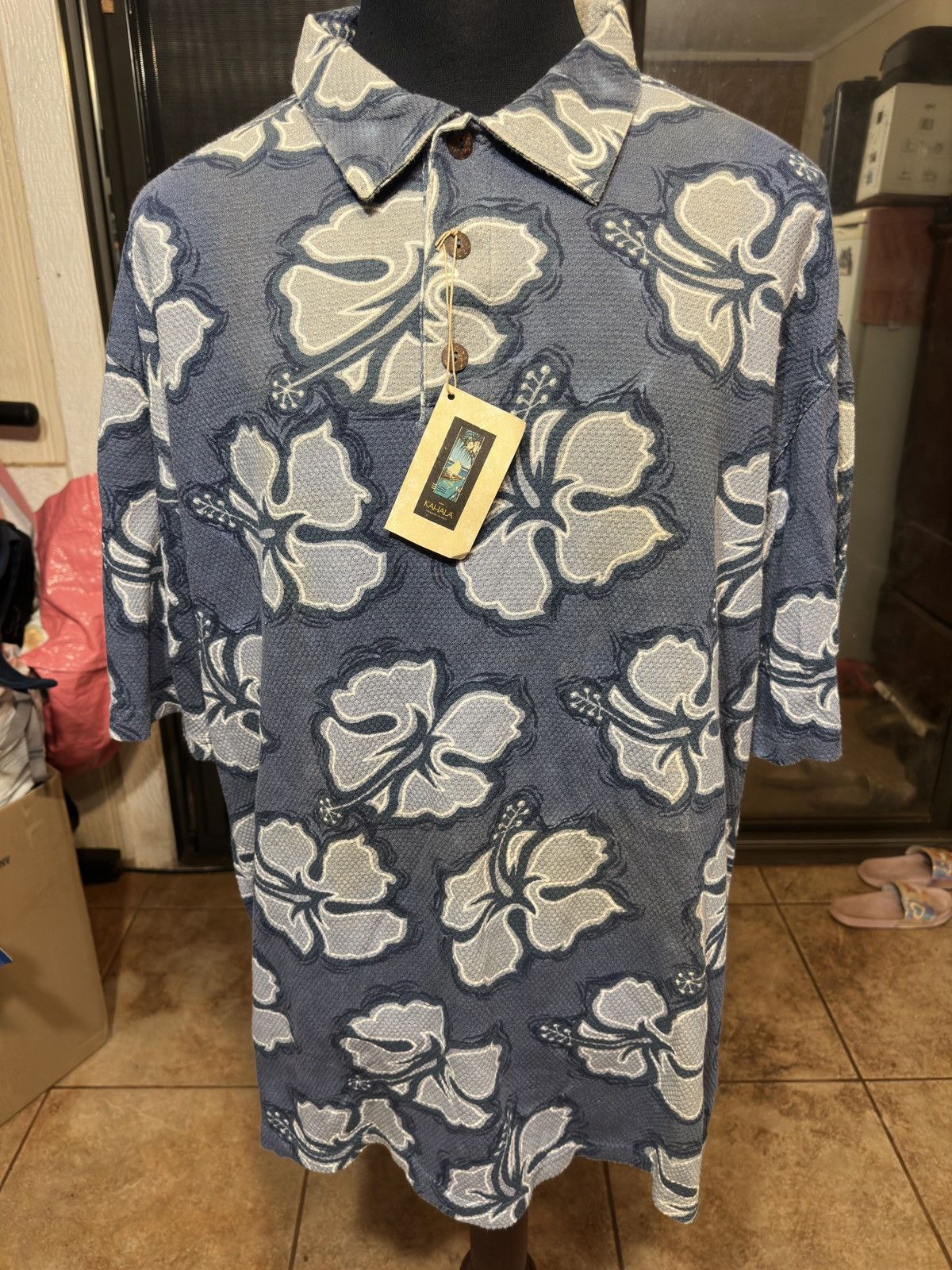 Other New Kahala Hawaiian Hibiscus Polo Shirt Blue/Gray Men's XL Size US XL / EU 56 / 4 - 1 Thumbnail