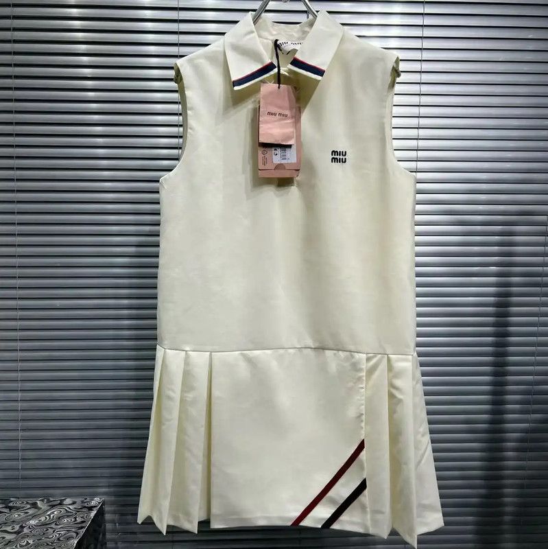 Miu Miu Summer Beige Embroidered Sleeveless Dress 0089