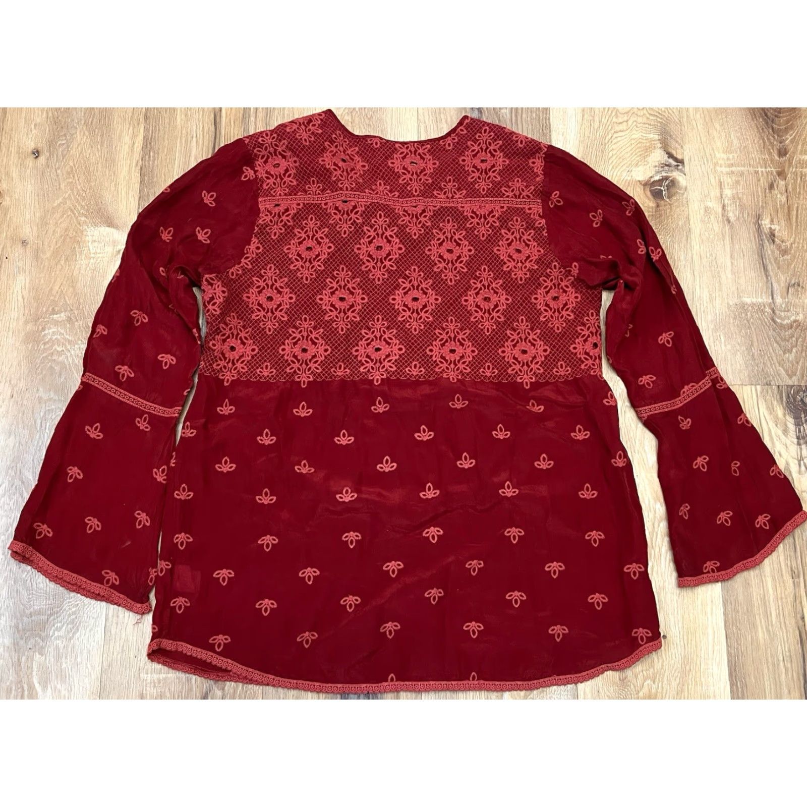 Johnny Was Johnny Was Blouse Womens S Red Floral Cotton Ruffle Sleeve Size S / US 4 / IT 40 - 5 Thumbnail
