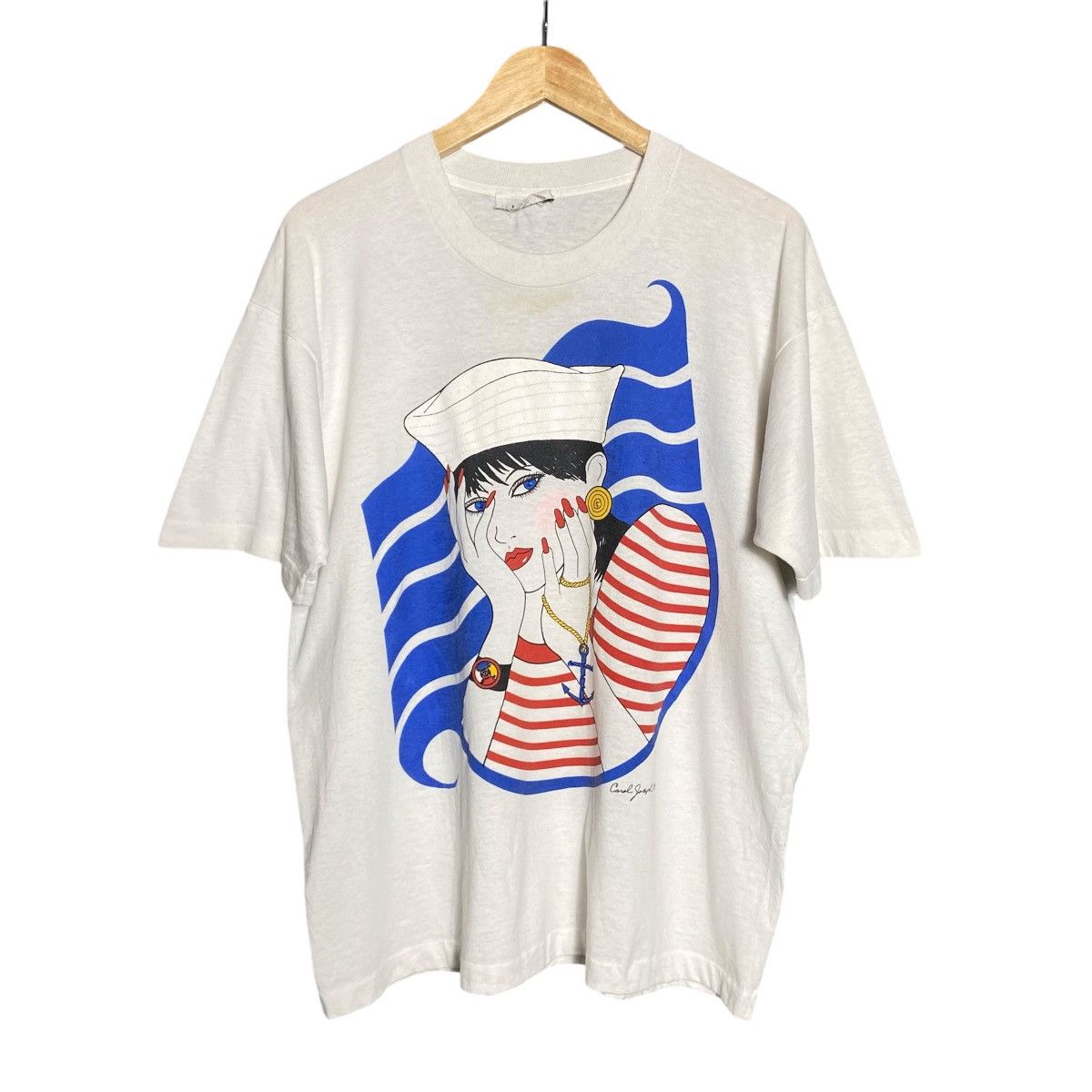 Vintage Vintage 1988s Carol Joseph Lady Sailor Designer Art T-Shirt Size US XL / EU 56 / 4 - 1 Thumbnail