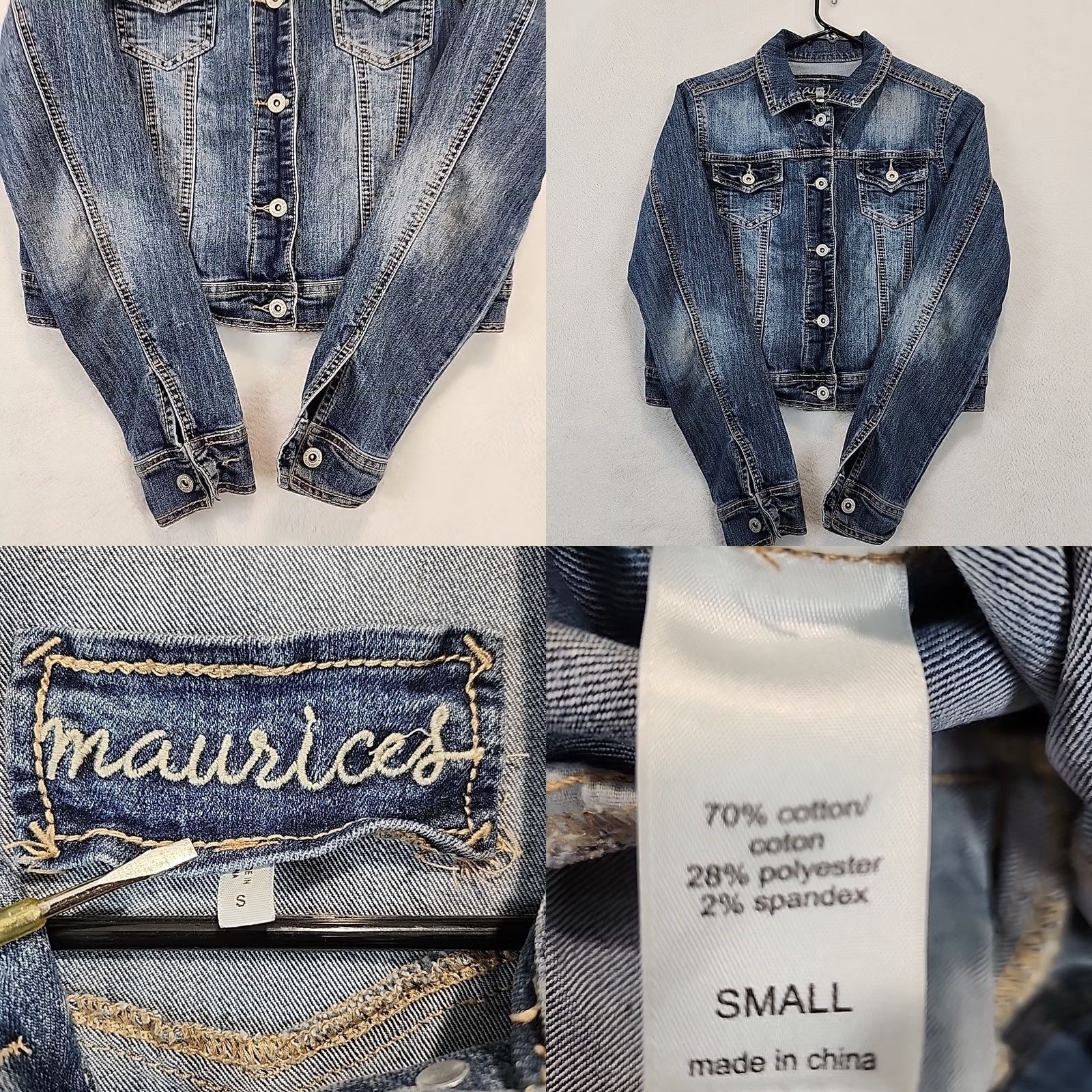 Vintage Maurices Womens Denim Jean Trucker Jacket Short Flap Pocket Blue S Biker Y2K Retro Lightweight Stretch Regular Jacket Womens Size 28" / US 6 / IT 42 - 8 Thumbnail