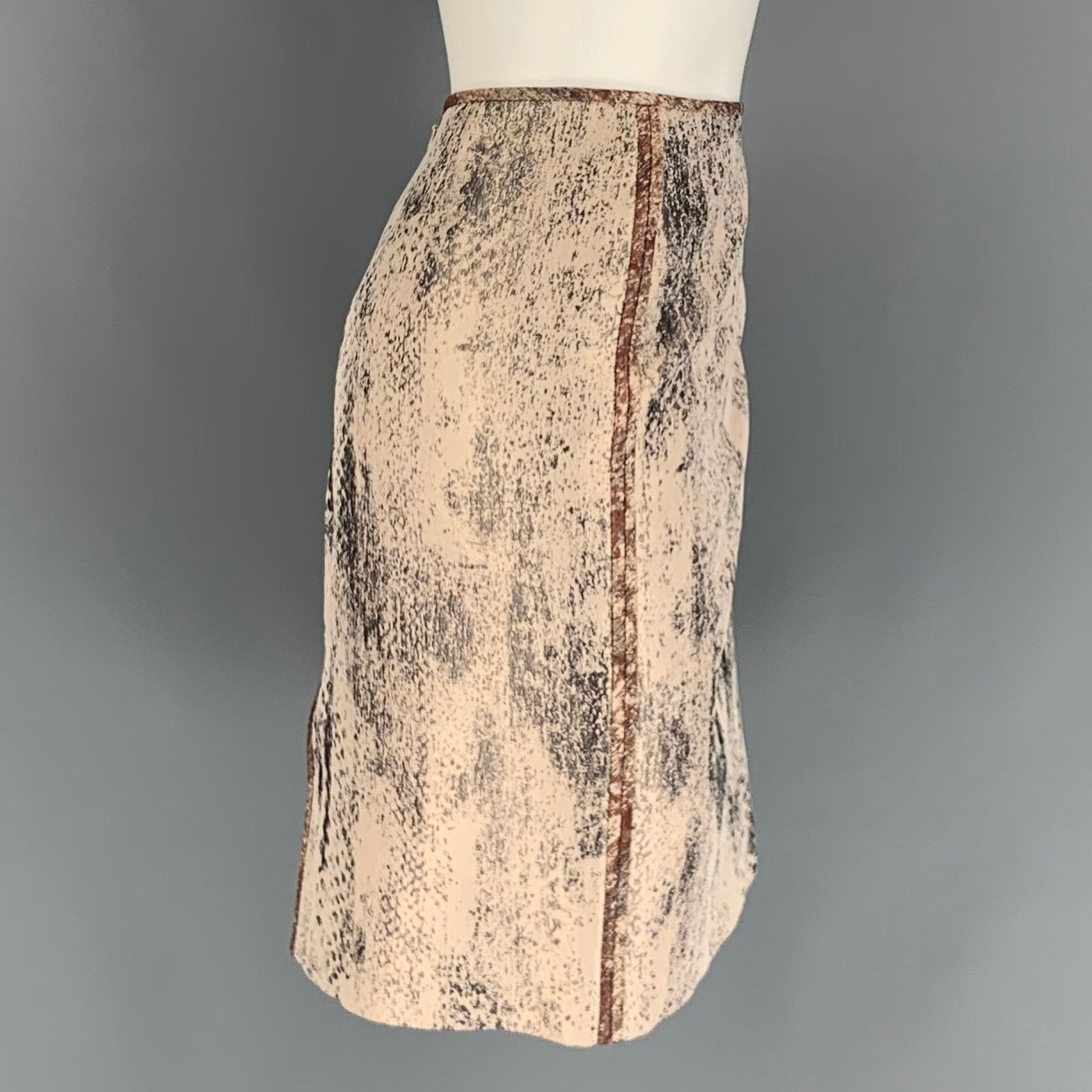 Other 6 Pink & Silver Marbled Silk / Viscose Pencil Skirt Size 28" / US 6 / IT 42 - 2 Thumbnail