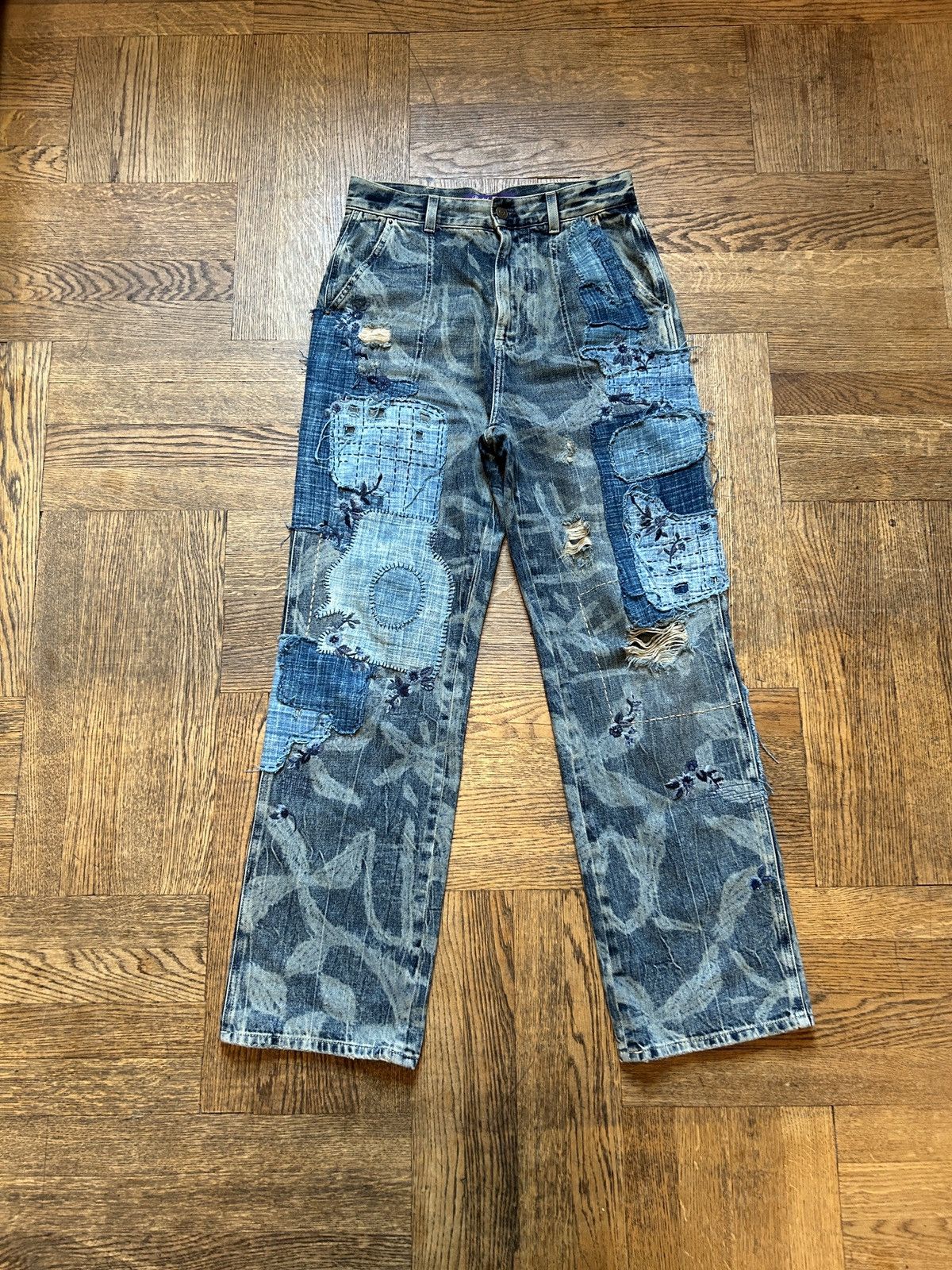 Ralph Lauren Purple Label Runway Tie-Dyed Hand Embroidered and Beaded Boro Jeans Size US 30 / EU 46 - 1 Thumbnail