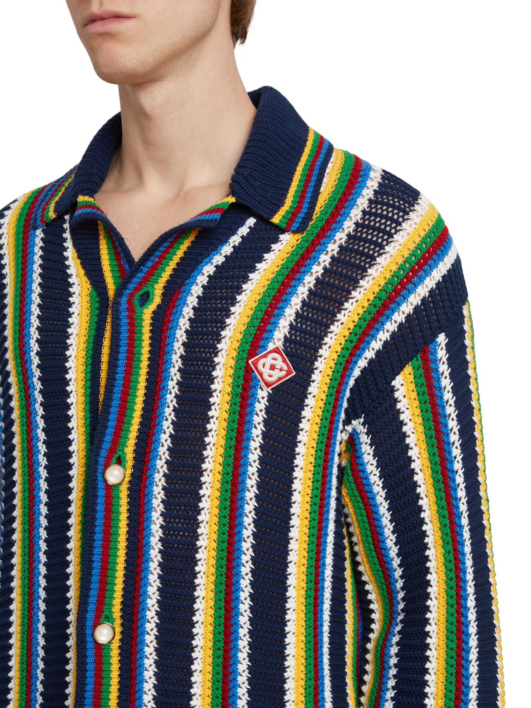 Casablanca os11x0725 Striped Crocheted Cotton-Blend Long-Sleeve Shirt Size US S / EU 44-46 / 1 - 6 Thumbnail