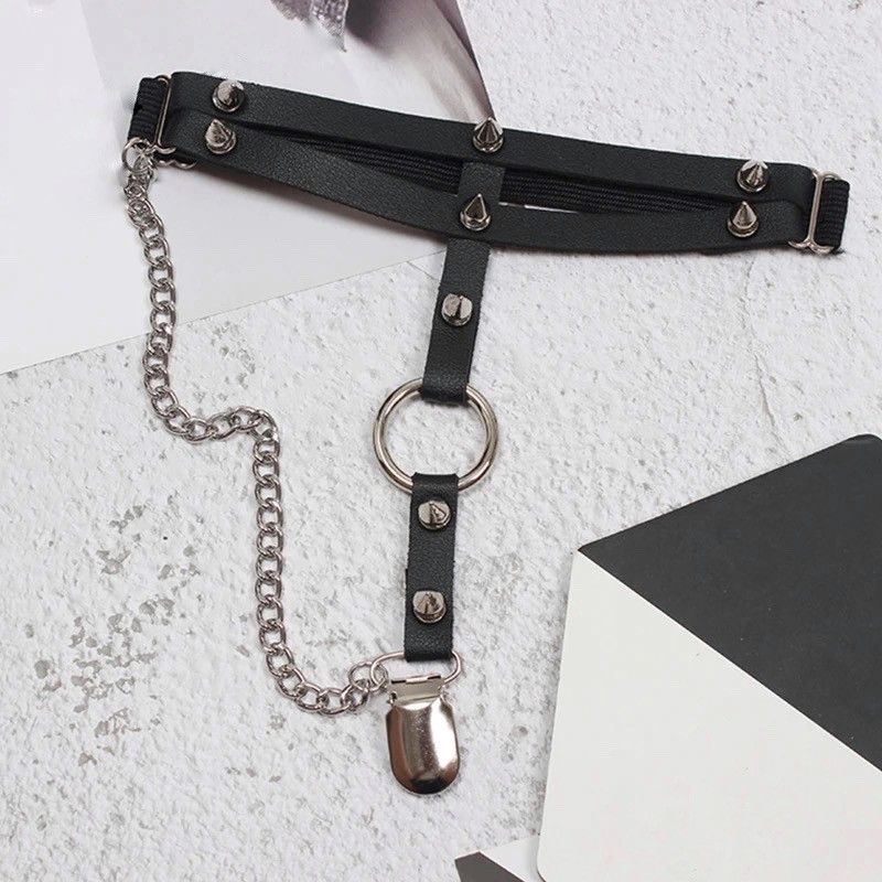 Vintage Leather Goth Leg Garter Belt Size ONE SIZE - 4 Thumbnail
