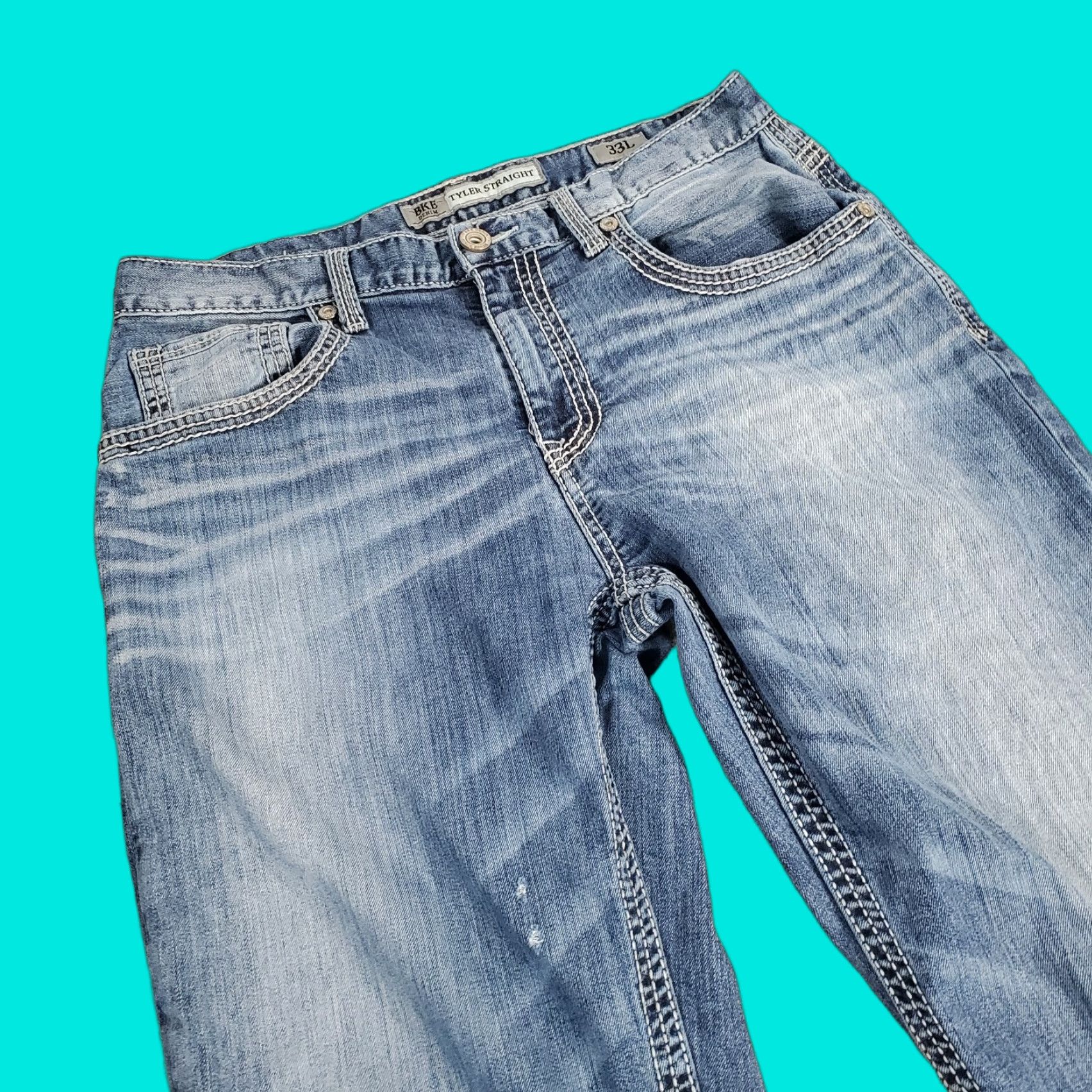Vintage BKE Tyler Jeans Mens 33 L Blue Buckle Medium Wash Straight Leg Buckle BKE Logo Jeans Mens Regular Fit Denim Cotton Used Vintage No Size US 33 - 1 Thumbnail
