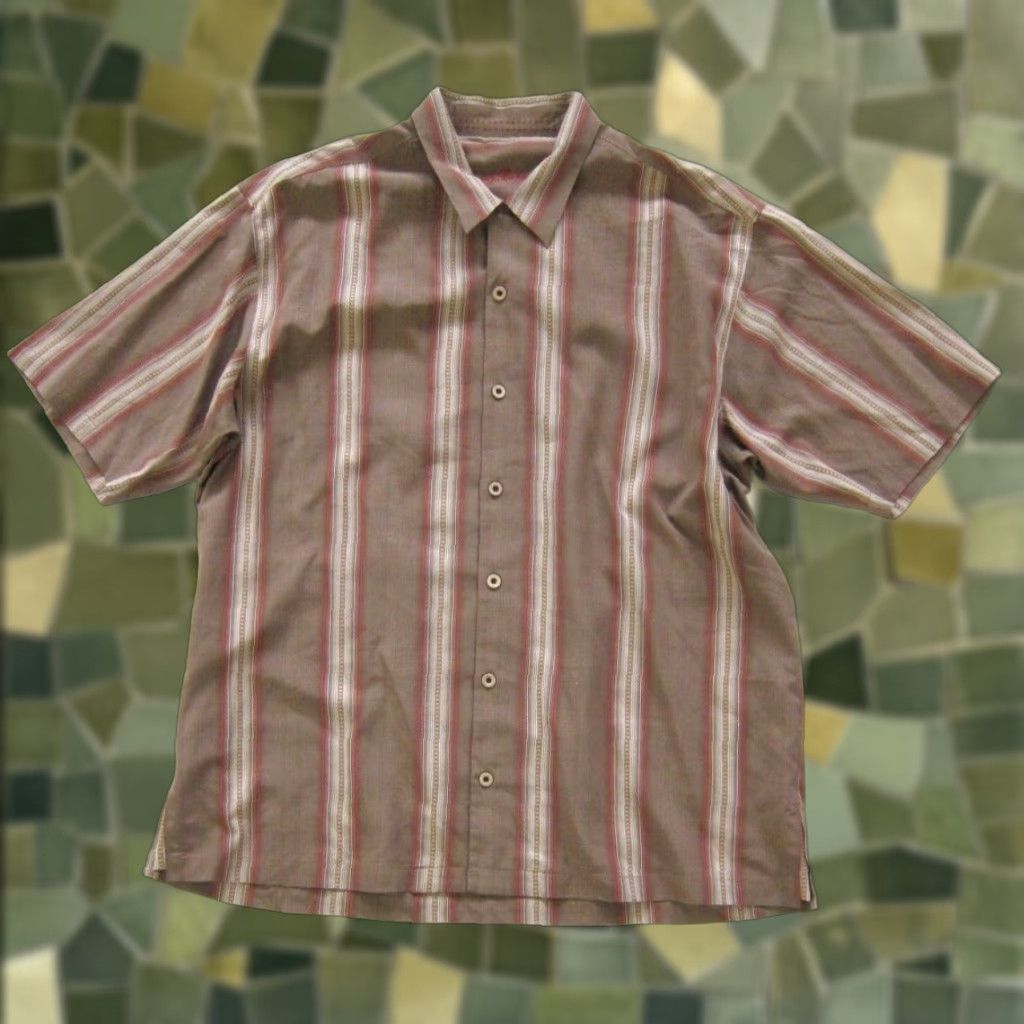 Tommy Bahama Tommy Bahama 100% Silk Brown Orange Stripe Button-Down Short Sleeve Shirt XL Men Size US XL / EU 56 / 4 - 1 Thumbnail