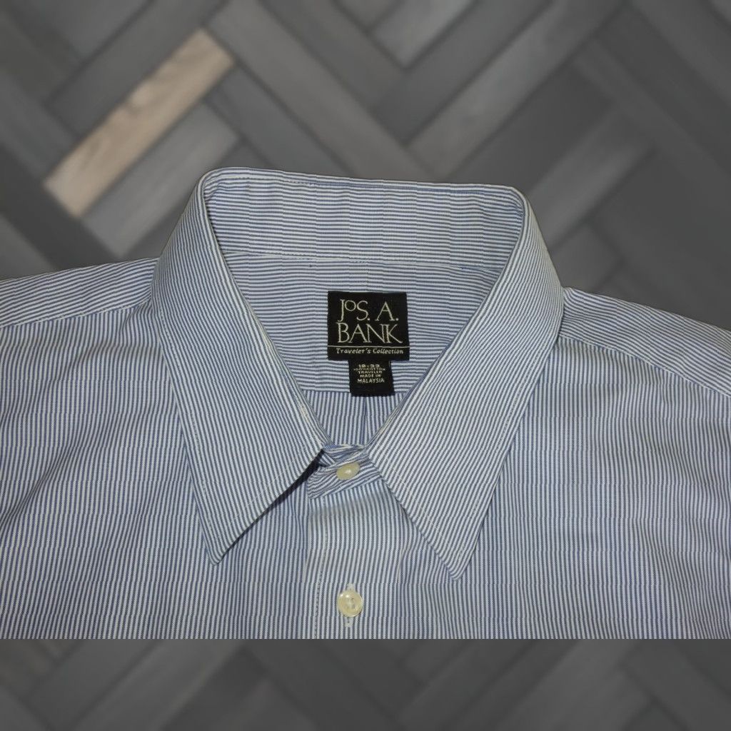 Jos. A. Bank JOS. A. BANK Men's Dress Shirt Size 18-33 Blue Striped Long Sleeve Regular Size 48R - 1 Thumbnail
