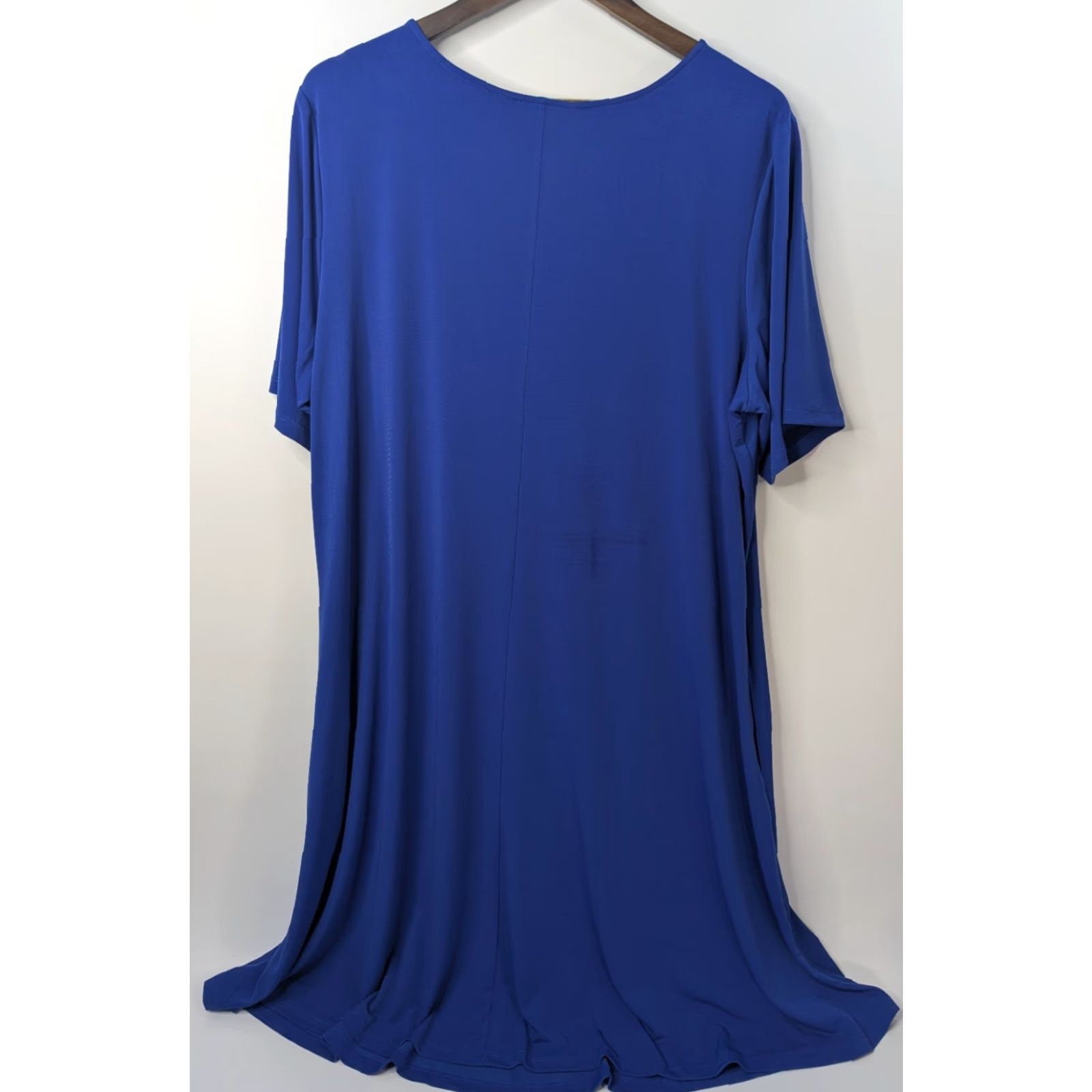 Vintage Susan Graver Dress 2X Royal Blue Liquid Knit Stretchy Slinky Casual Swing Size XXL / US 16-18 / IT 52-54 - 3 Thumbnail
