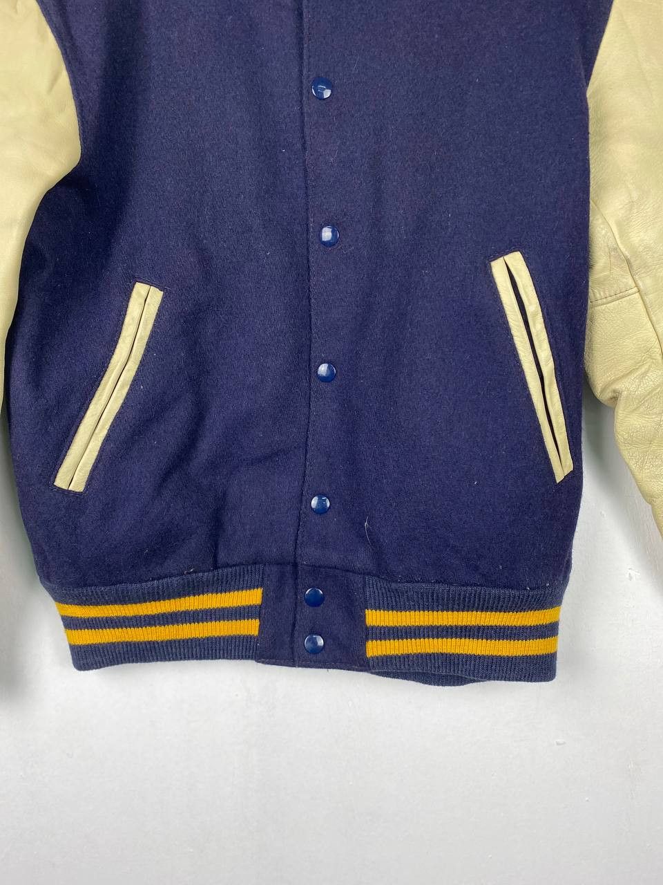 vintage 70s/80s golden bear varsity jacket leather sleeves