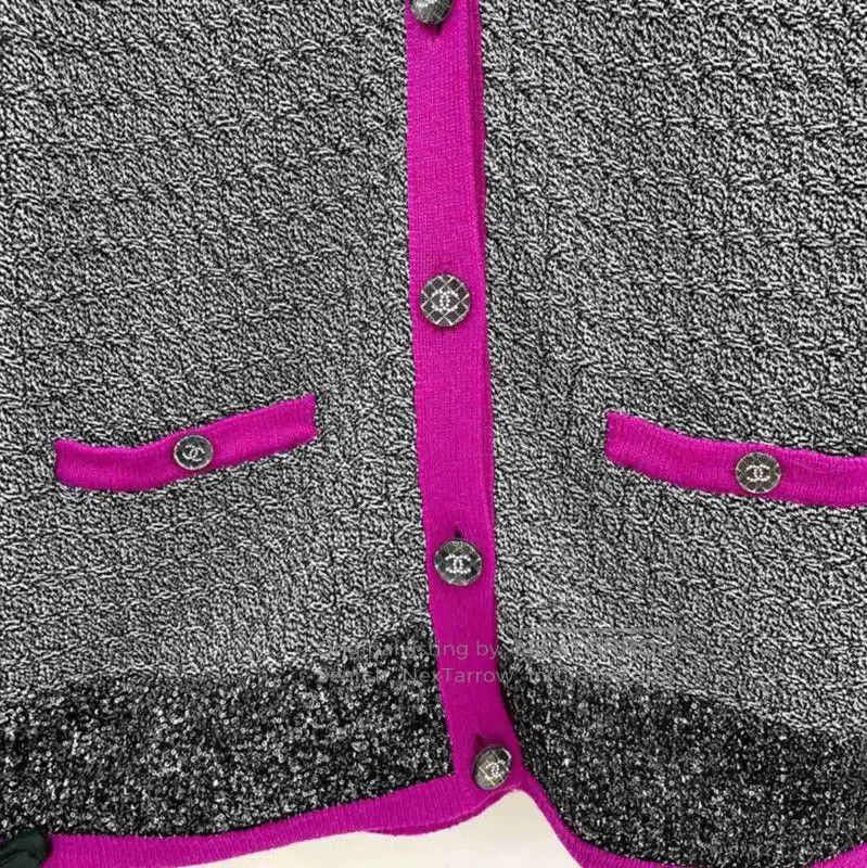 Chanel Chanel Gray Long Sleeve Cardigan with Pink Trim . Size L / US 10 / IT 46 - 4 Thumbnail