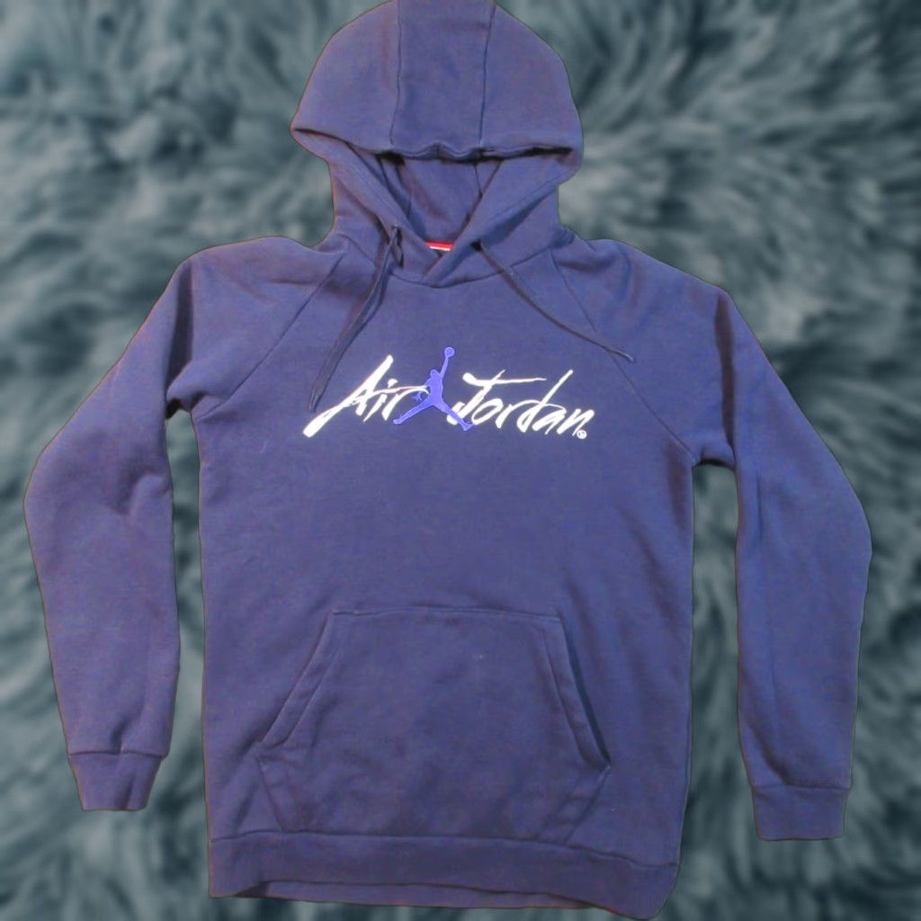 Jordan Brand Nike Air Jordan Hoodie Mens M Navy Hooded Sweatshirt Jumpman Print Zip Front Round Neck Logo Pullover Fleece Blue Regular Fit Sports USA Men Size US M / EU 48-50 / 2 - 1 Thumbnail