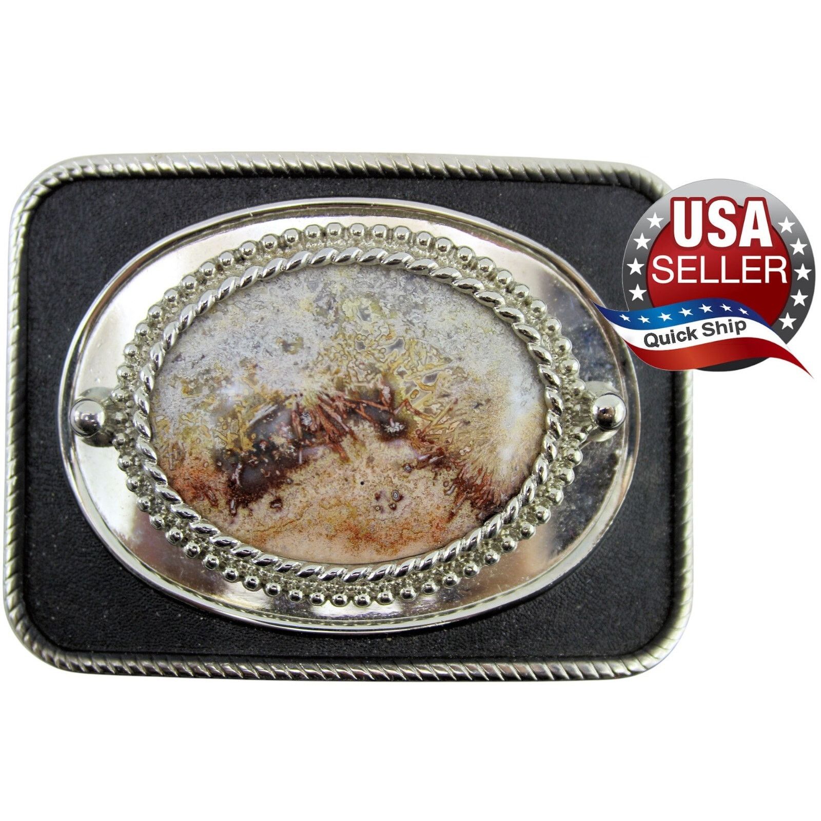 Other Picture Agate Jasper Belt Buckle (2) • Silvertone • Black Size ONE SIZE - 1 Thumbnail