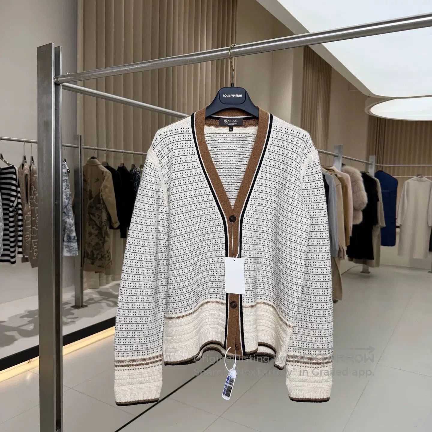 Loro Piana Beige Stripe Cashmere Cardigan.