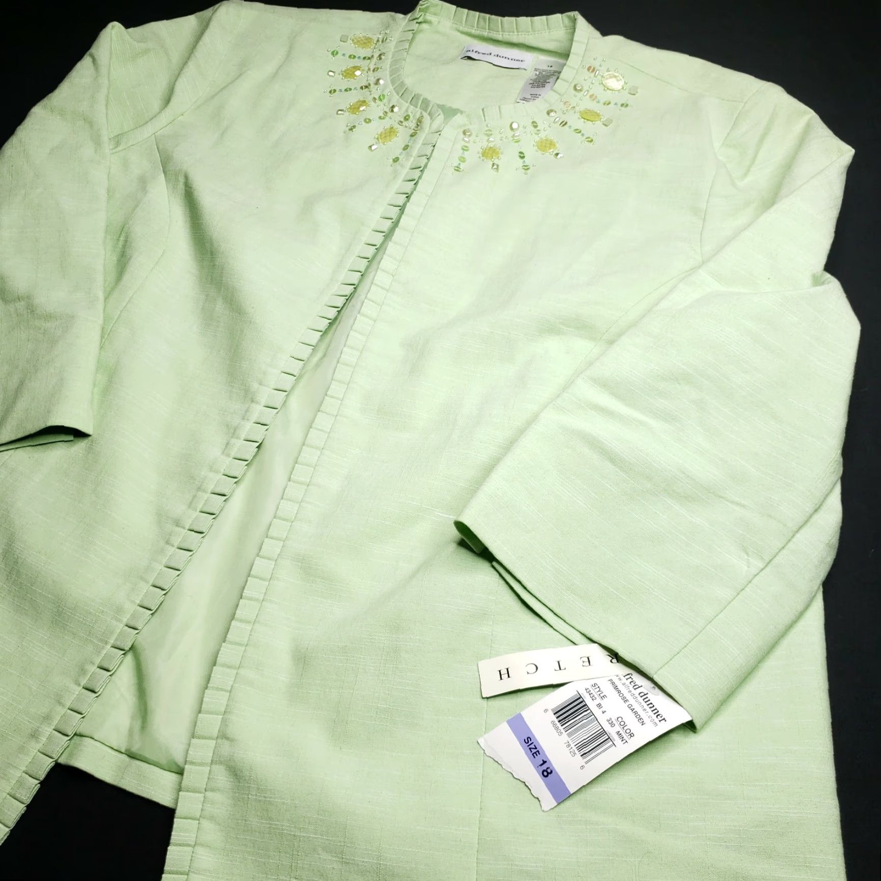 Vintage Alfred Dunner Primrose Garden Mint Size 18 Dress Career Jacket Blazer Plus Womens 55% Cotton 42% Polyester 3% Spandex Green Garden Buttoned Jacket NWT Size XXL / US 16-18 / IT 52-54 - 3 Thumbnail