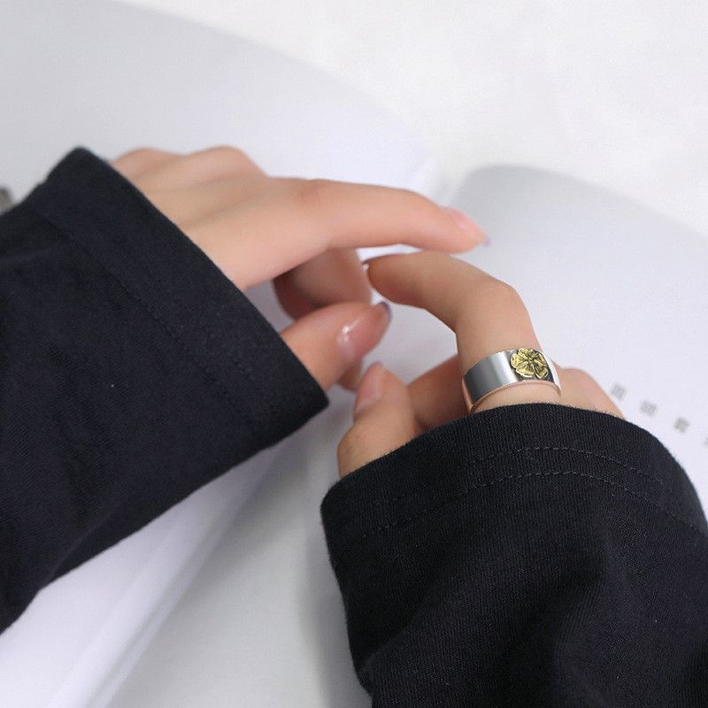 Jewelry Flower Dark Jewelry Rings Open Size Chrome Ring (Size 7-13) Size ONE SIZE - 4 Thumbnail