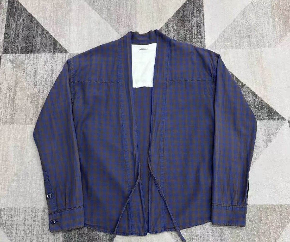 Visvim Blue Checkered Long Sleeve Open-Front Shirt Size US S / EU 44-46 / 1 - 1 Thumbnail