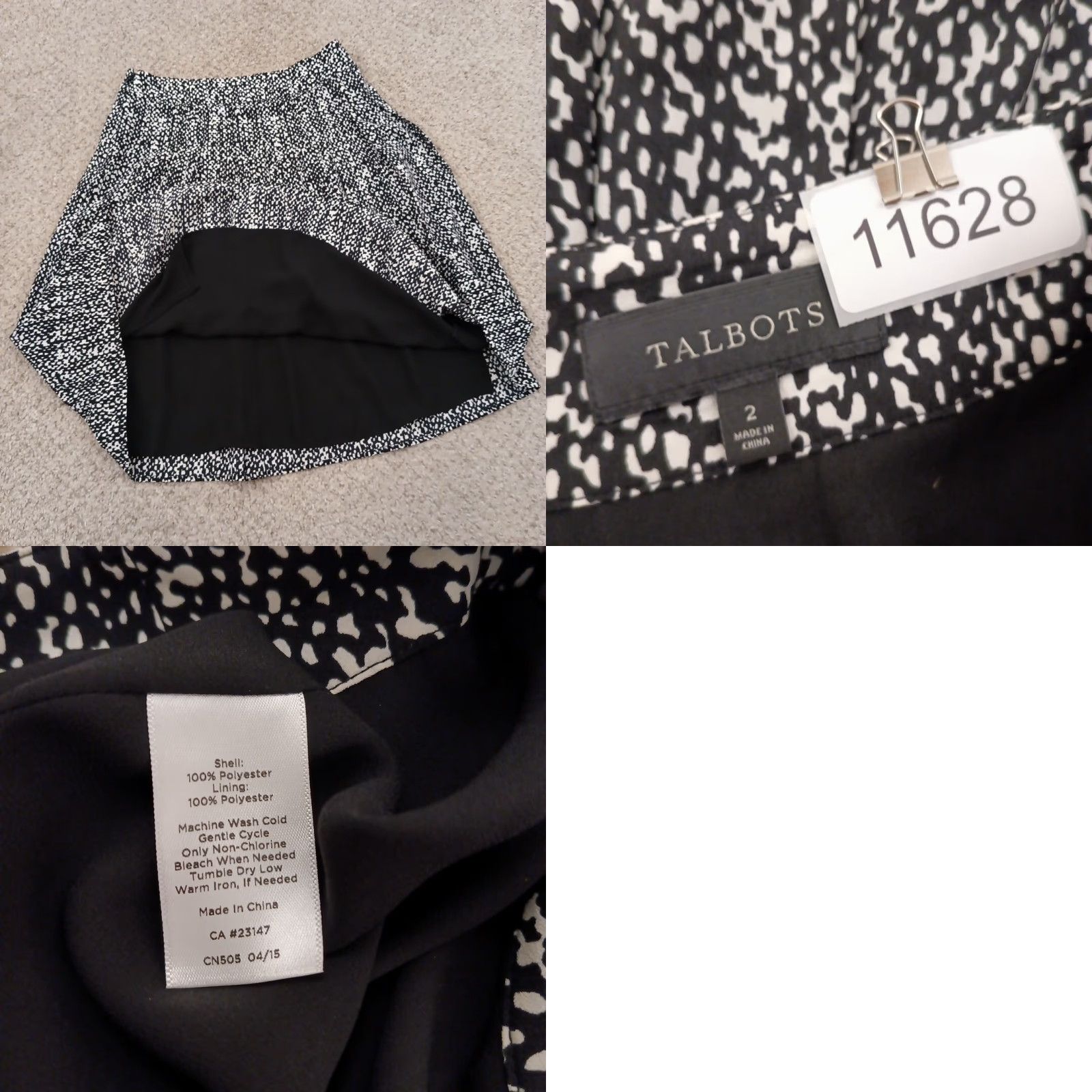 Talbots **Black Geometric A-Line Skirt Size 2 Lightweight Lined** User: **Talbots Black Geometric A-Line Midi Skirt Size 2 Lightweight Lined** Size 26" / US 2 / IT 38 - 8 Thumbnail