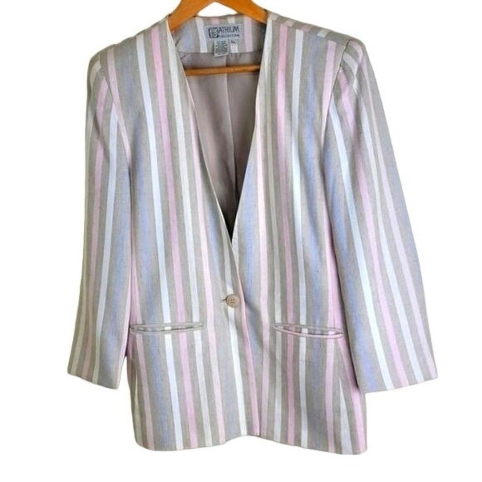 Vintage Atrium Collection Collarless Striped Womens Blazer size M Size M / US 6-8 / IT 42-44 - 1 Thumbnail