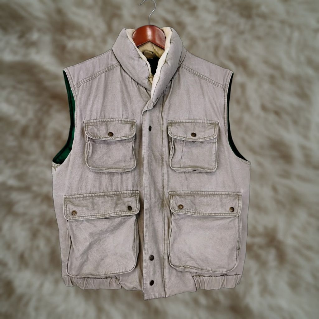 Vintage VINTAGE Wear Guard Canvas Cargo Vest Large Quilt Lined Hiking Hunting Fishing Corduroy Collar Stand-Up Collar Pockets Zip Snap Men Vest Size US L / EU 52-54 / 3 - 1 Thumbnail