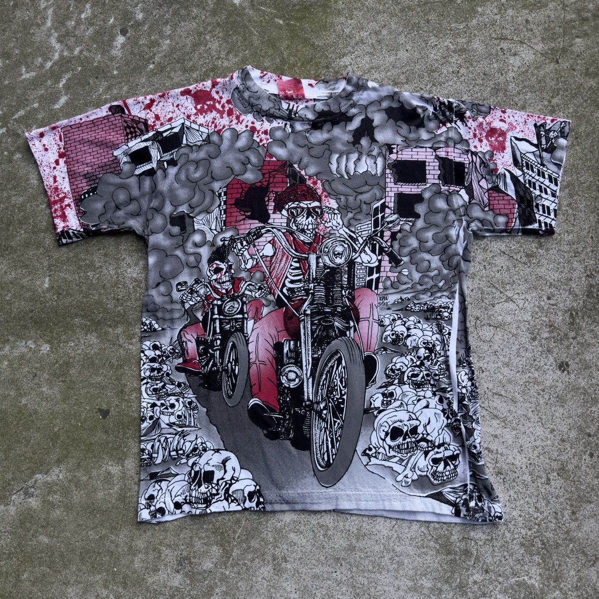 Vintage Vintage 90s Skeleton Biker Flame Tee ERD Grunge Balenciaga Size US S / EU 44-46 / 1 - 10 Thumbnail
