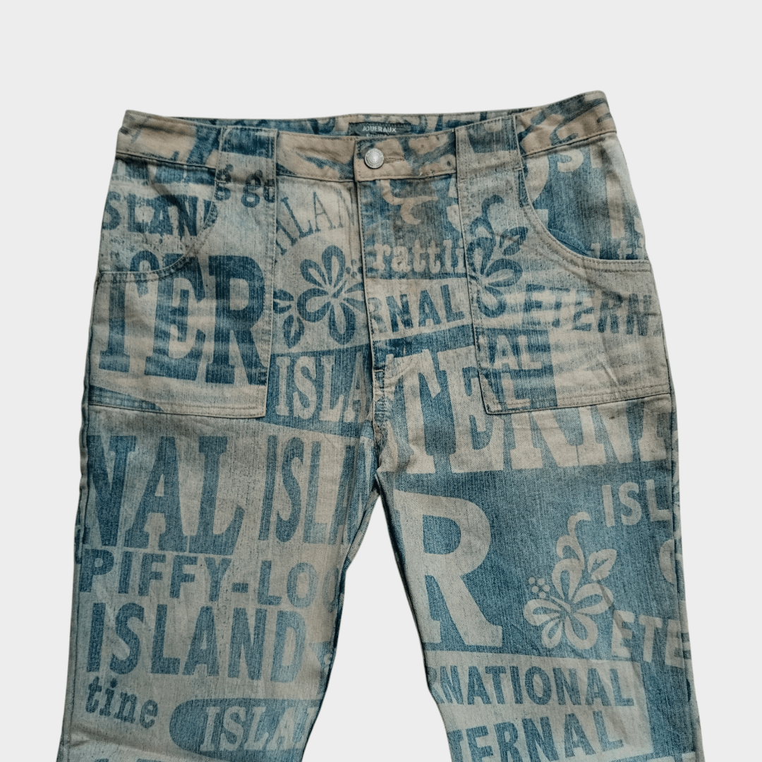 If Six Was Nine × Le Grande Bleu (L.G.B.) × Tornado Mart Jouer Aux echecs printed flare jean Size US 32 / EU 48 - 3 Thumbnail
