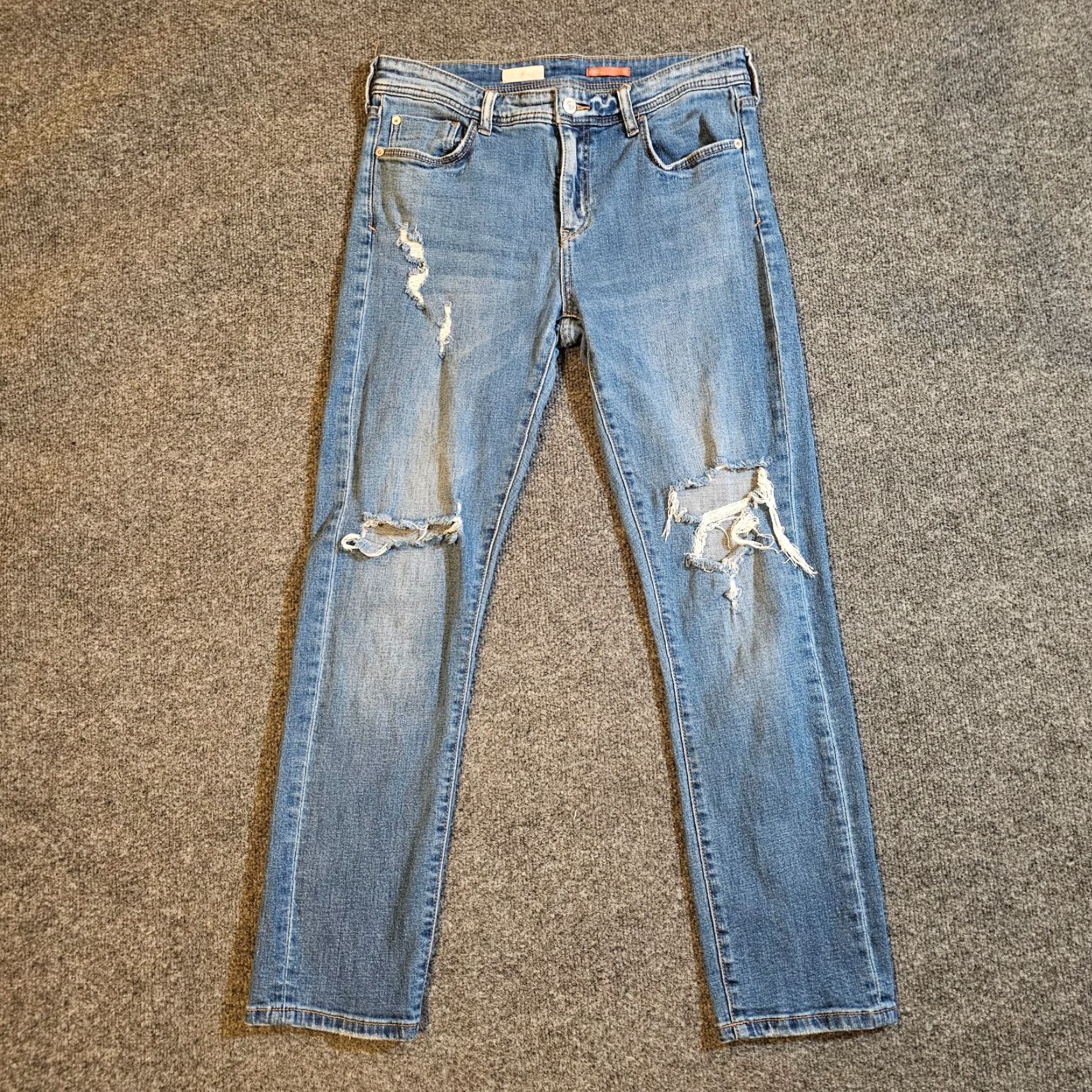 Vintage Pilcro Anthropologie Jeans Womens 29 Blue Distressed Straight Mid Rise Stretchy Maxi? Size 29" - 2 Thumbnail