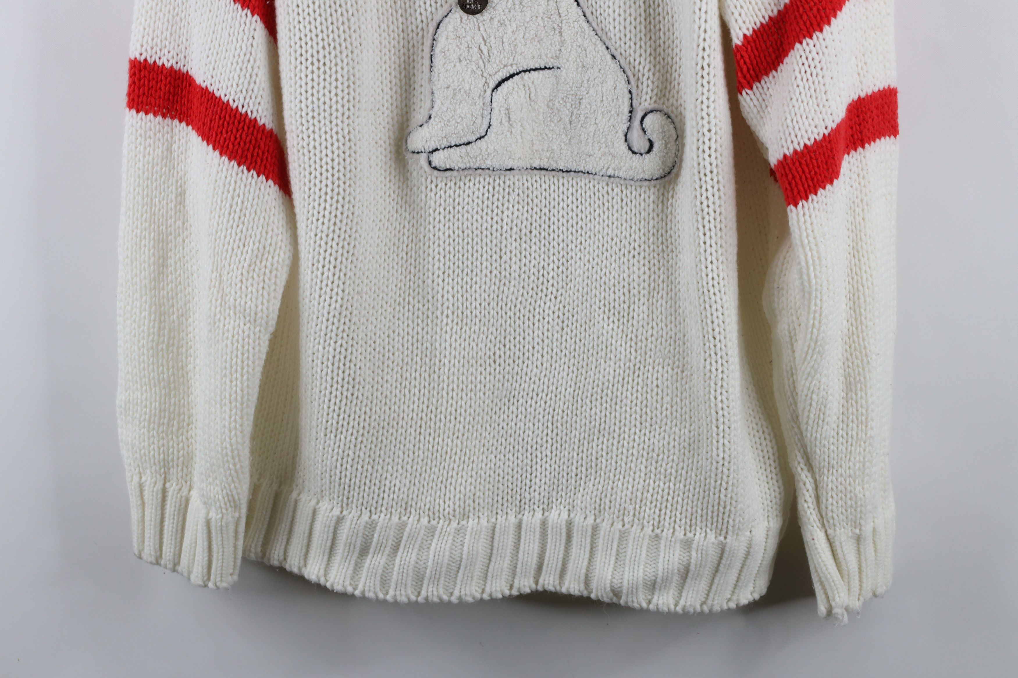 Vintage Vintage 90s Streetwear Striped Dog Chunky Knit Sweater White Size XXL / US 16-18 / IT 52-54 - 3 Thumbnail