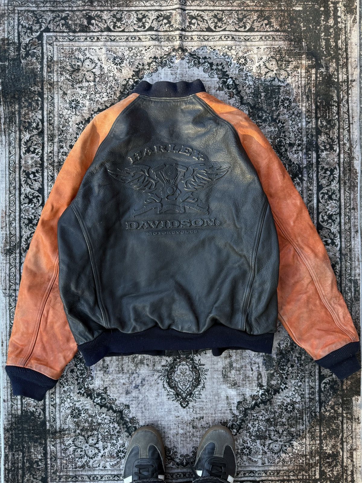 Harley Davidson × Vintage VTG Harley Davidson Black and Orange Leather Jacket(Size XL) Size US XL / EU 56 / 4 - 1 Thumbnail