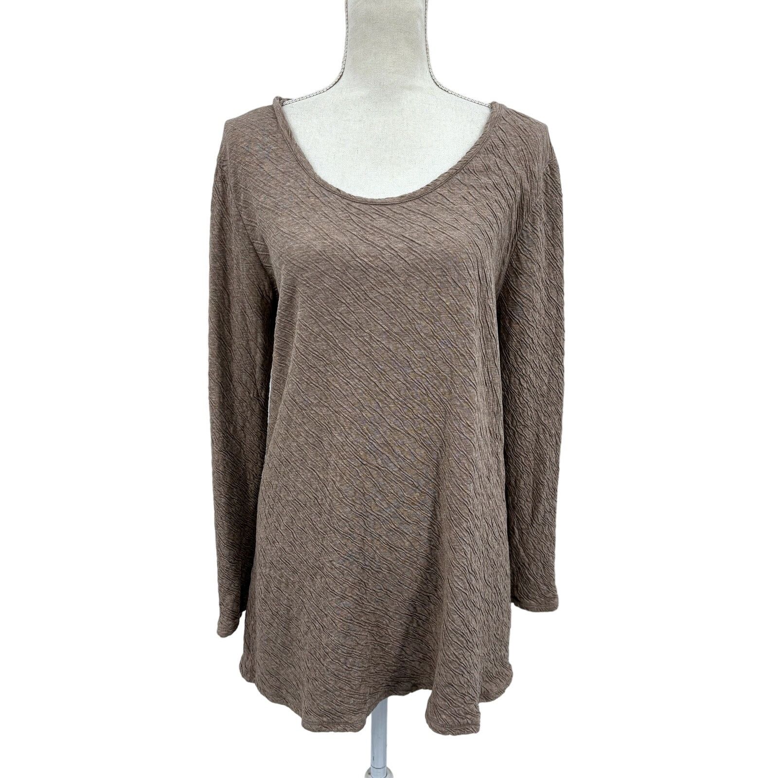 J. Jill Pure Jill Brown Textured Long Sleeve Scoop Neck Top Large Size L / US 10 / IT 46 - 1 Thumbnail