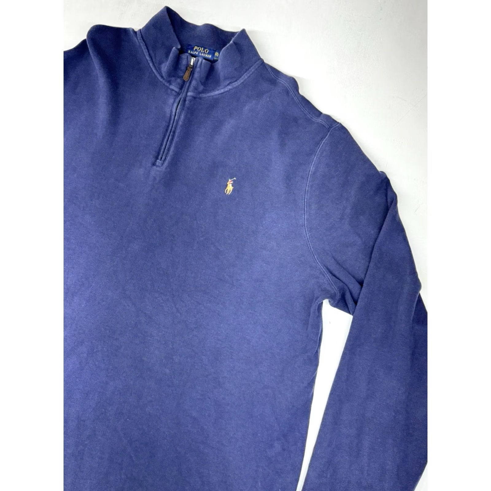 Polo Ralph Lauren Polo Ralph Lauren Blue Estate-Rib Cotton 1/4 Zip Pullover Flesh Pony XXL Mens Size US XXL / EU 58 / 5 - 2 Thumbnail