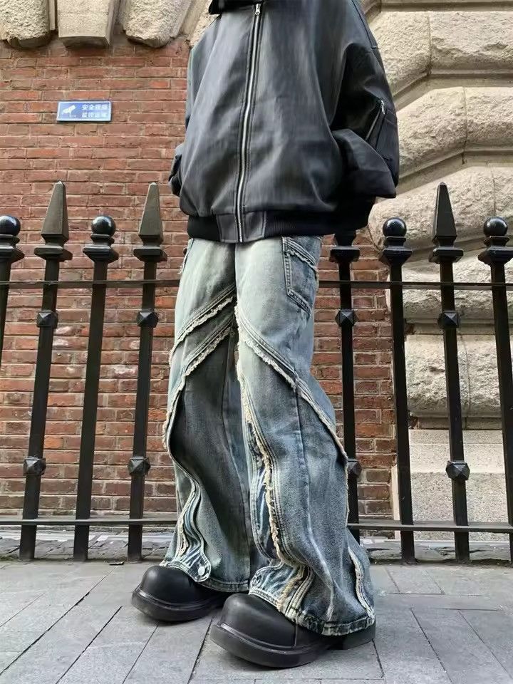 Distressed Raw-Edge Deconstructed Cargo Denim