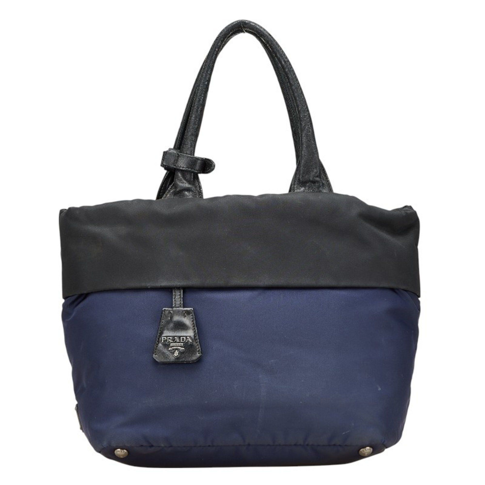 Prada Prada Tessuto Double Triangle Logo Plate Handbag Tote Bag B1959V Navy Black Nylon Leather Women's PRADA Size ONE SIZE - 1 Thumbnail