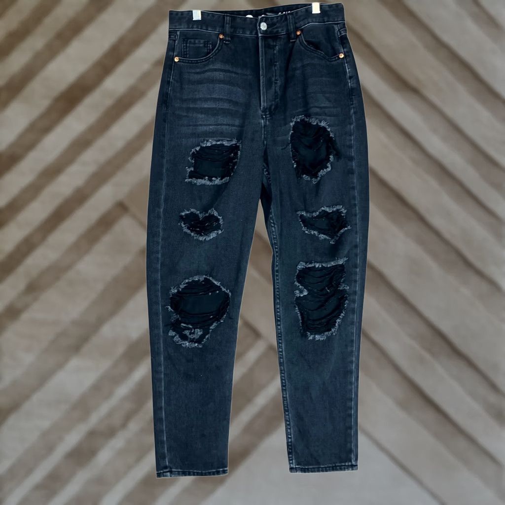 Vintage S.O.N.G Womens Jeans Black Denim High Rise Classic Mom Distressed 9/29 Jeans 29in 27.5in Inseam Regular Size 9 Ladies Boys Girls Mens Womens Size 29" - 1 Thumbnail
