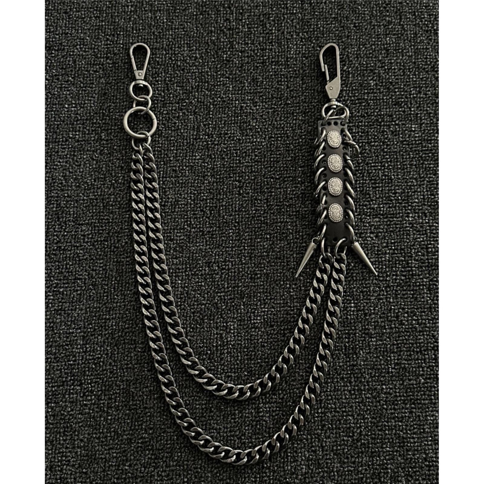 Jewelry Black Punk Wallet Chain with Studded Leather Detail Size ONE SIZE - 7 Thumbnail