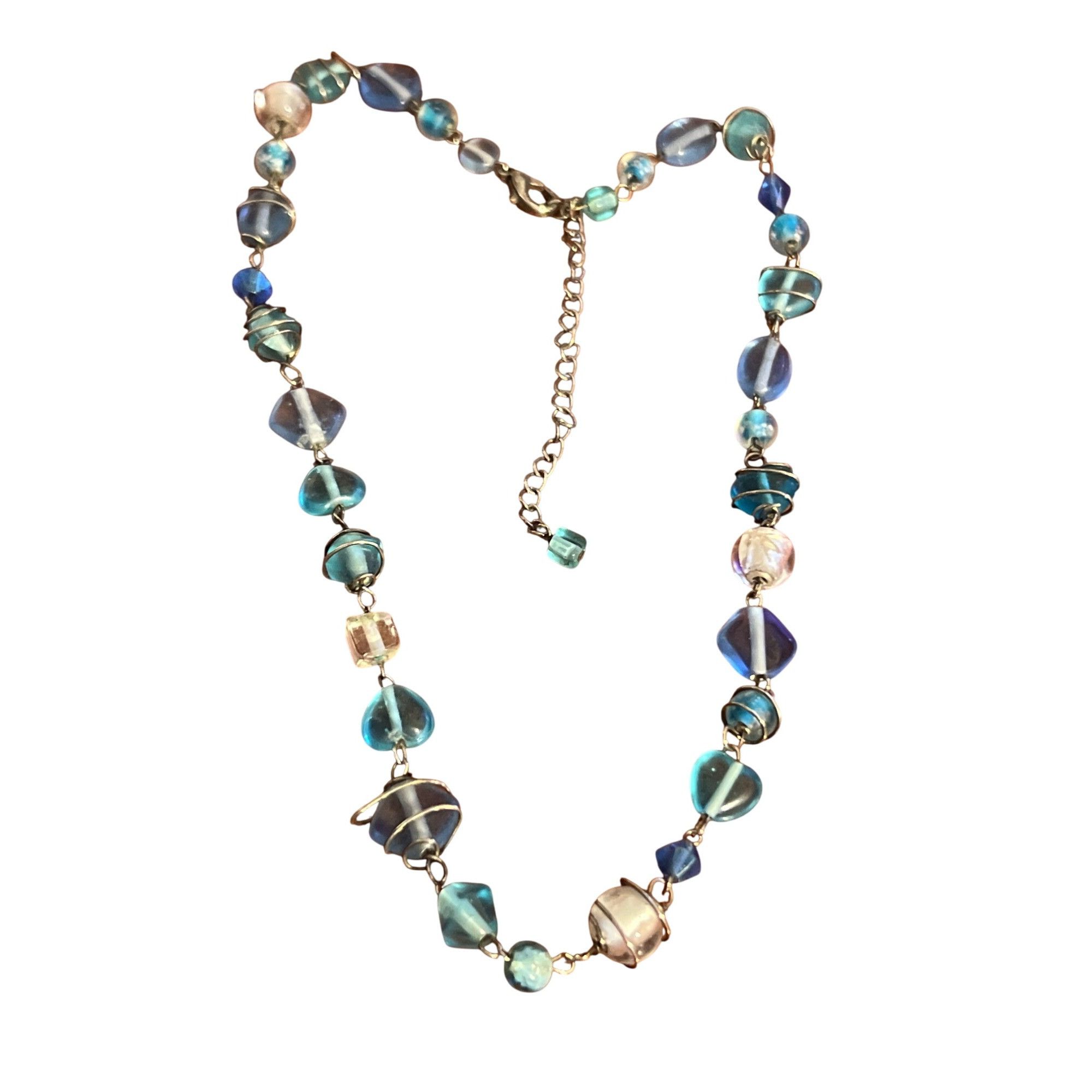 Other Vintage Blue Clear Glass Beaded Necklace Silver Wire Wrapper Size ONE SIZE - 1 Thumbnail