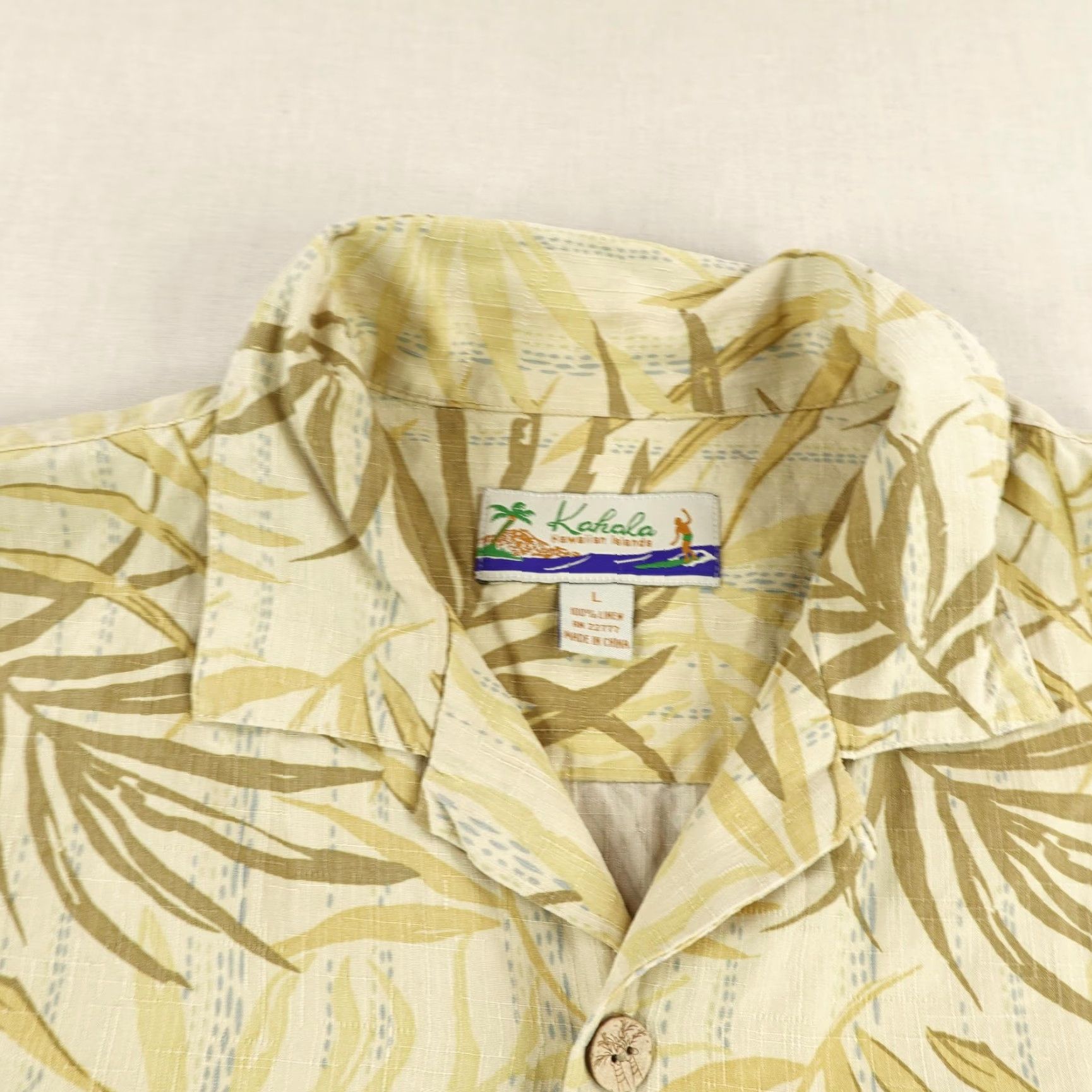 Vintage Kahala Shirt Mens Large Beige Beige Linen Hawaiian Camp Aloha Button Up Leaves Size US L / EU 52-54 / 3 - 2 Thumbnail
