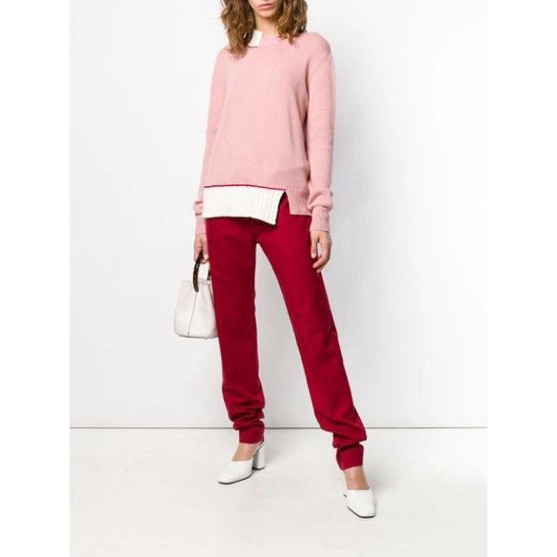 Marni Pink Cream Red Asymmetrical Neck & Hem Sweater 46 / 10