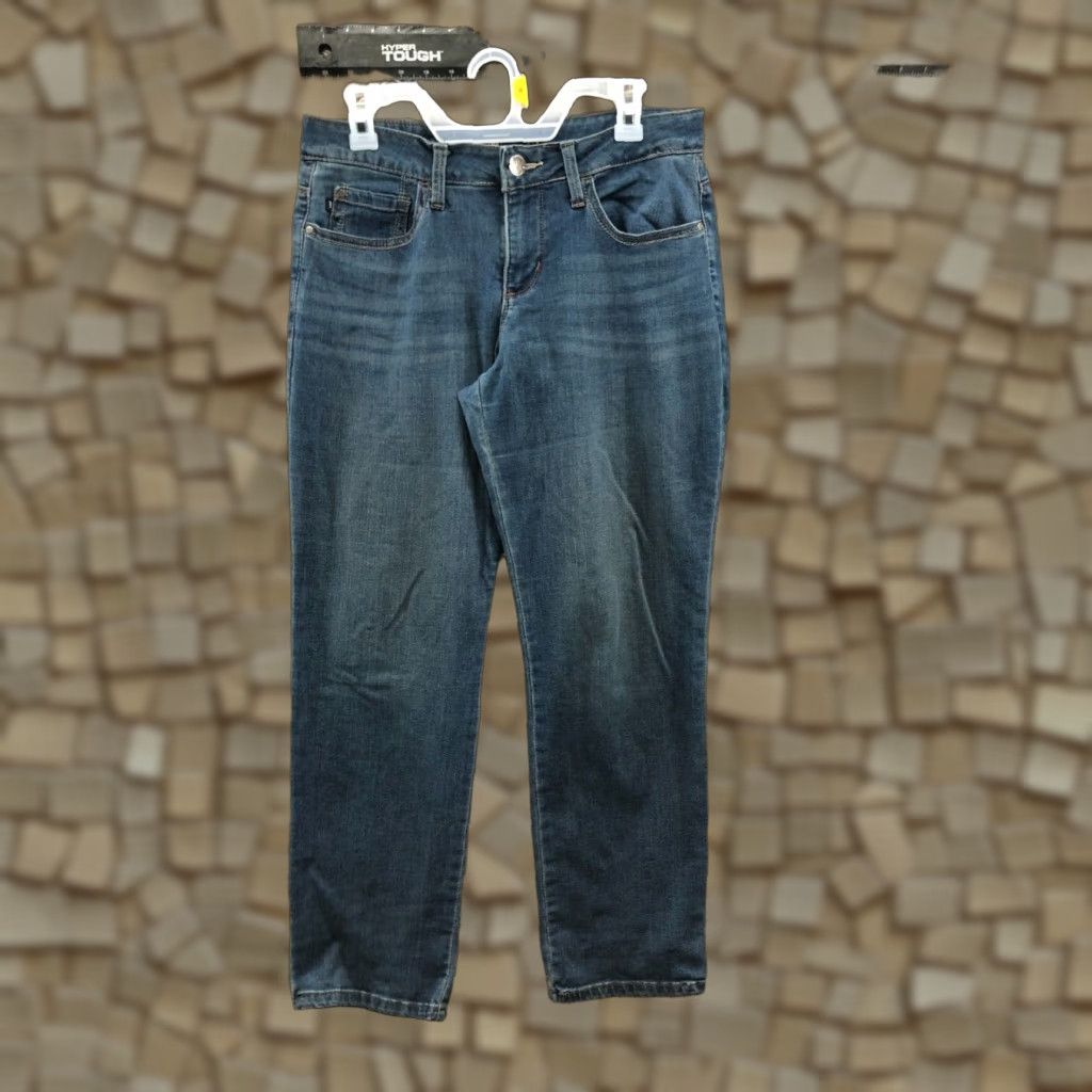 Lee Lee Perfect Fit Jeans Size 12 Womens Mid Rise Dark Wash Blue Denim Straight 5-Pocket Design Zipper Button Belt Loops Size 34" / US 12 / IT 48 - 1 Thumbnail