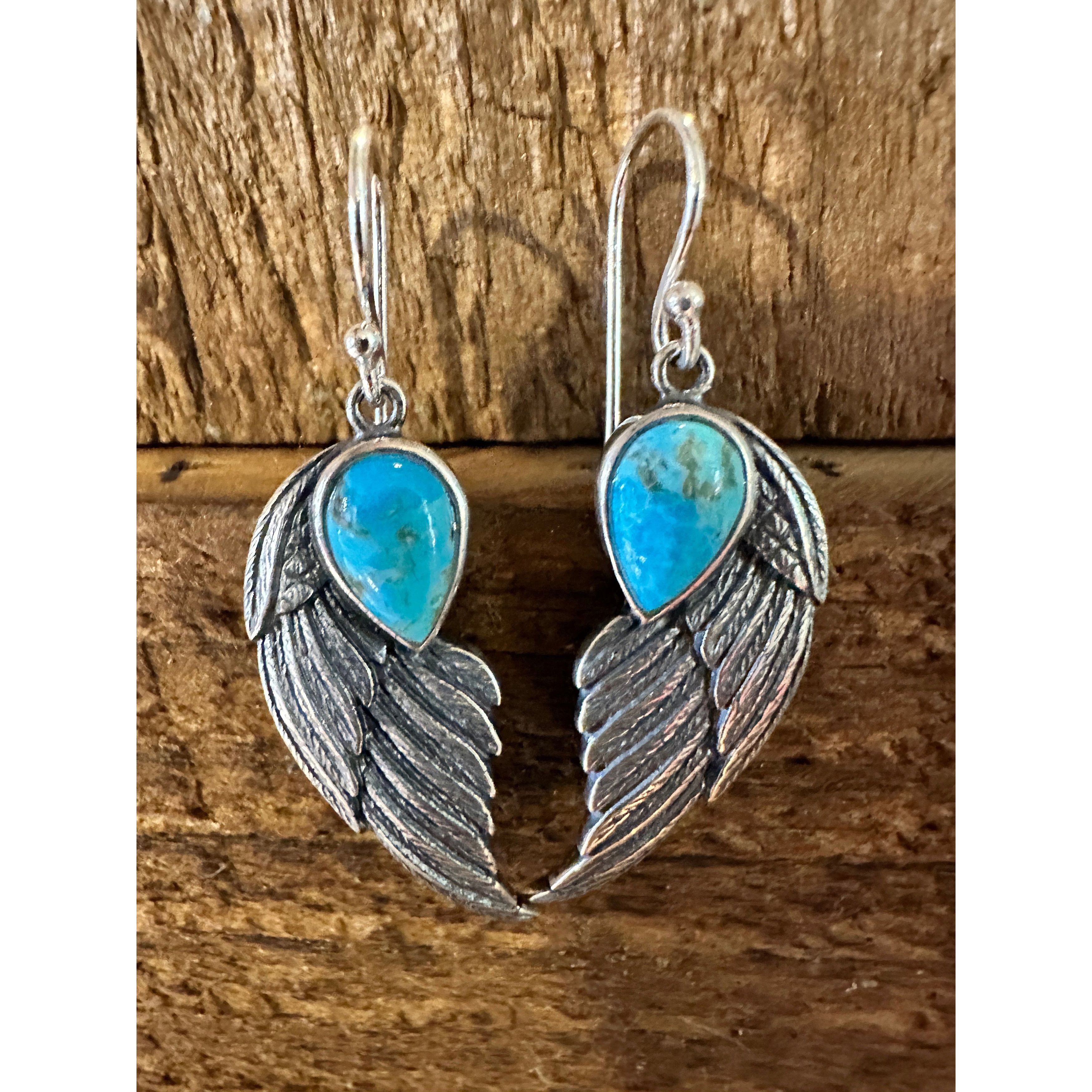 Other Navajo Eagle Wing Turquoise Earrings in Sterling Silver - Ha Size ONE SIZE - 2 Thumbnail