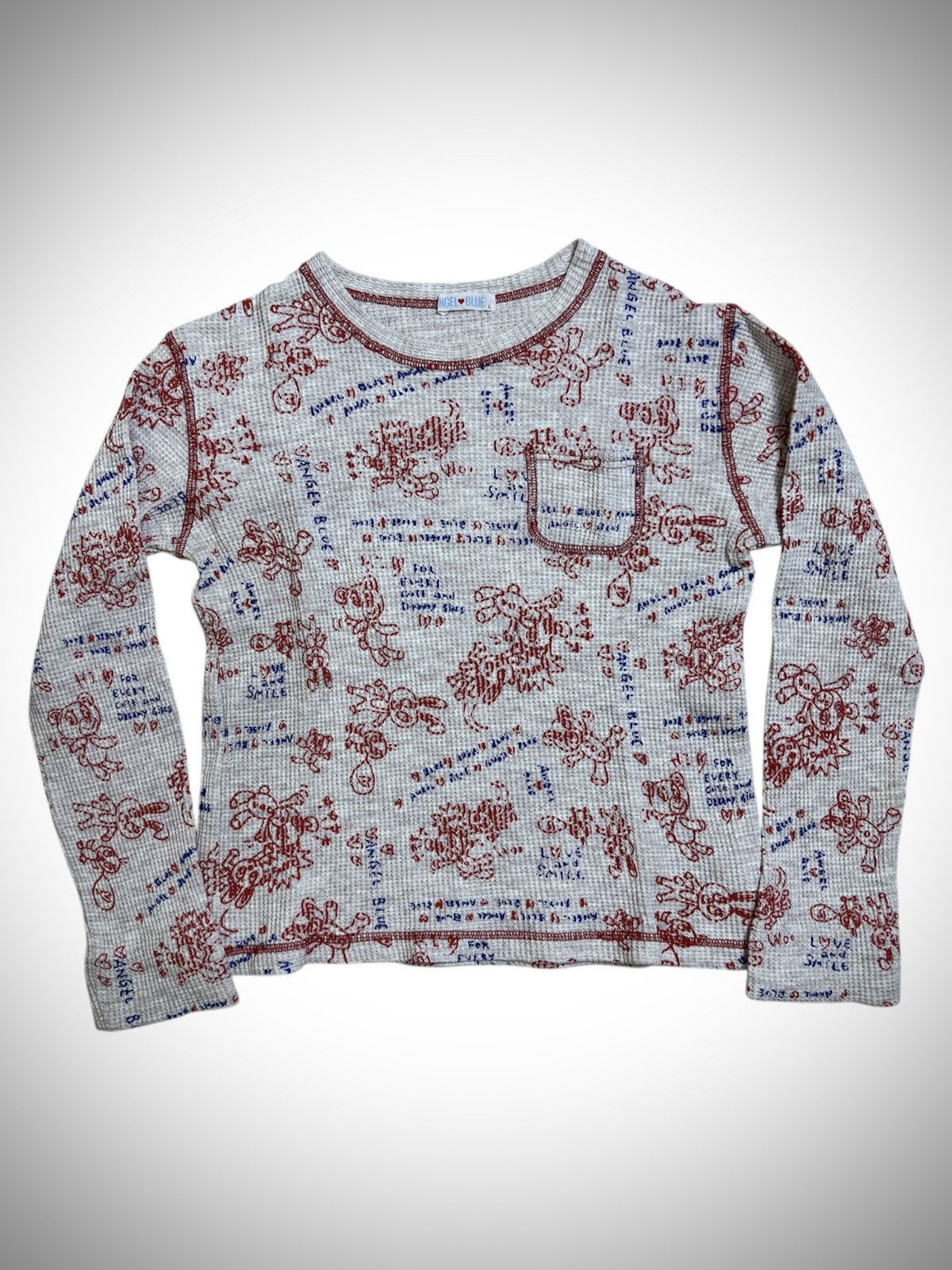 Hysteric Glamour 2000’s Angel Blue - Doodle Print Waffle T-Shirt Size XS / US 0-2 / IT 36-38 - 1 Thumbnail