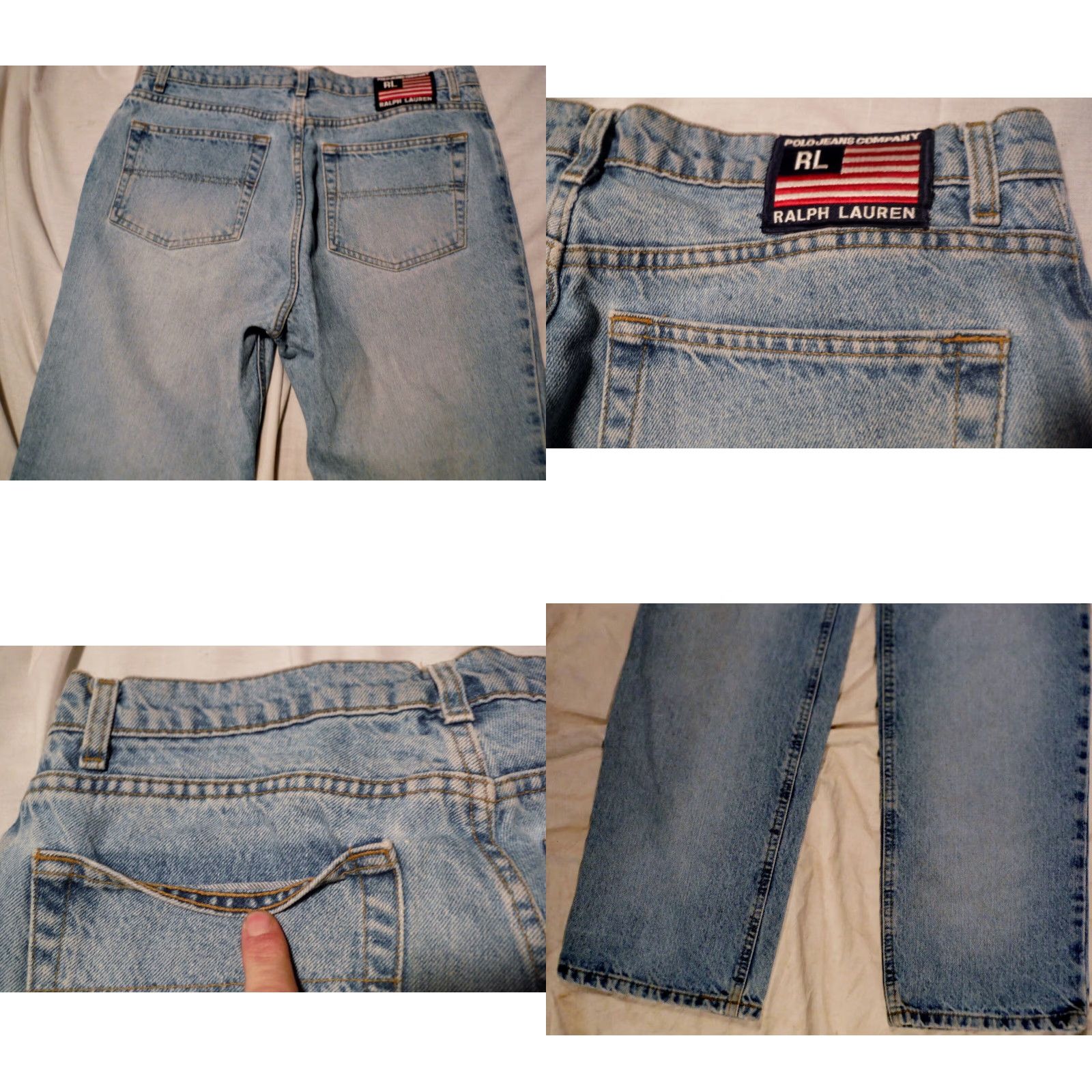 Polo Ralph Lauren VINTAGE Ralph Lauren Polo Women's Denim Jeans 36x29 90s Medium Blue Distressed Boyfriend Fit Size 36" / US 14 / IT 50 - 8 Thumbnail