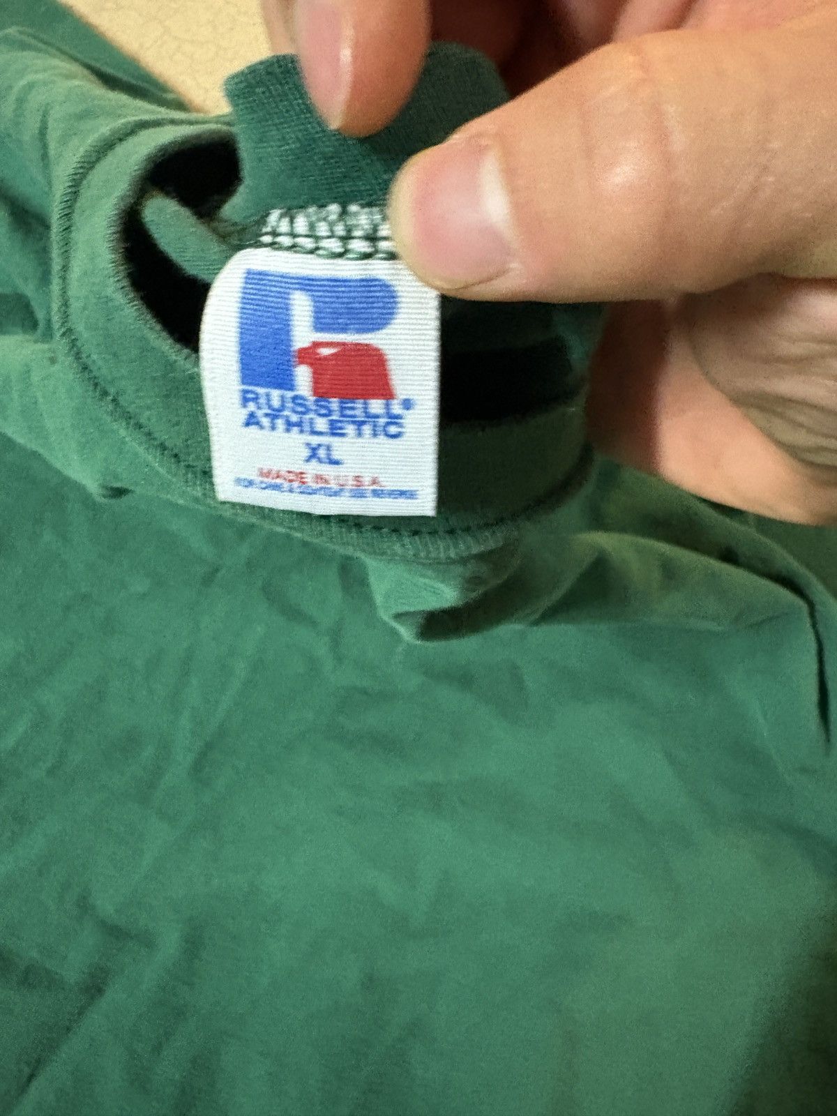 Russell Athletic VTG 90s Russell Athletic Blank Tee Made In USA Faded Green Size US XL / EU 56 / 4 - 5 Thumbnail