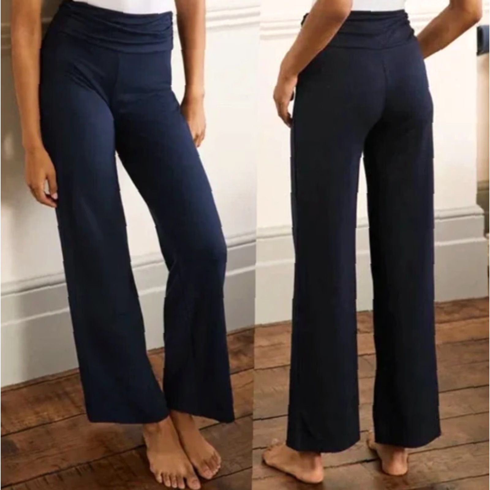 Boden VINTAGE Boden Womens Navy Wide Leg Ruched Waist Jersey Pants UK10/US6 Size M / US 6-8 / IT 42-44 - 7 Thumbnail